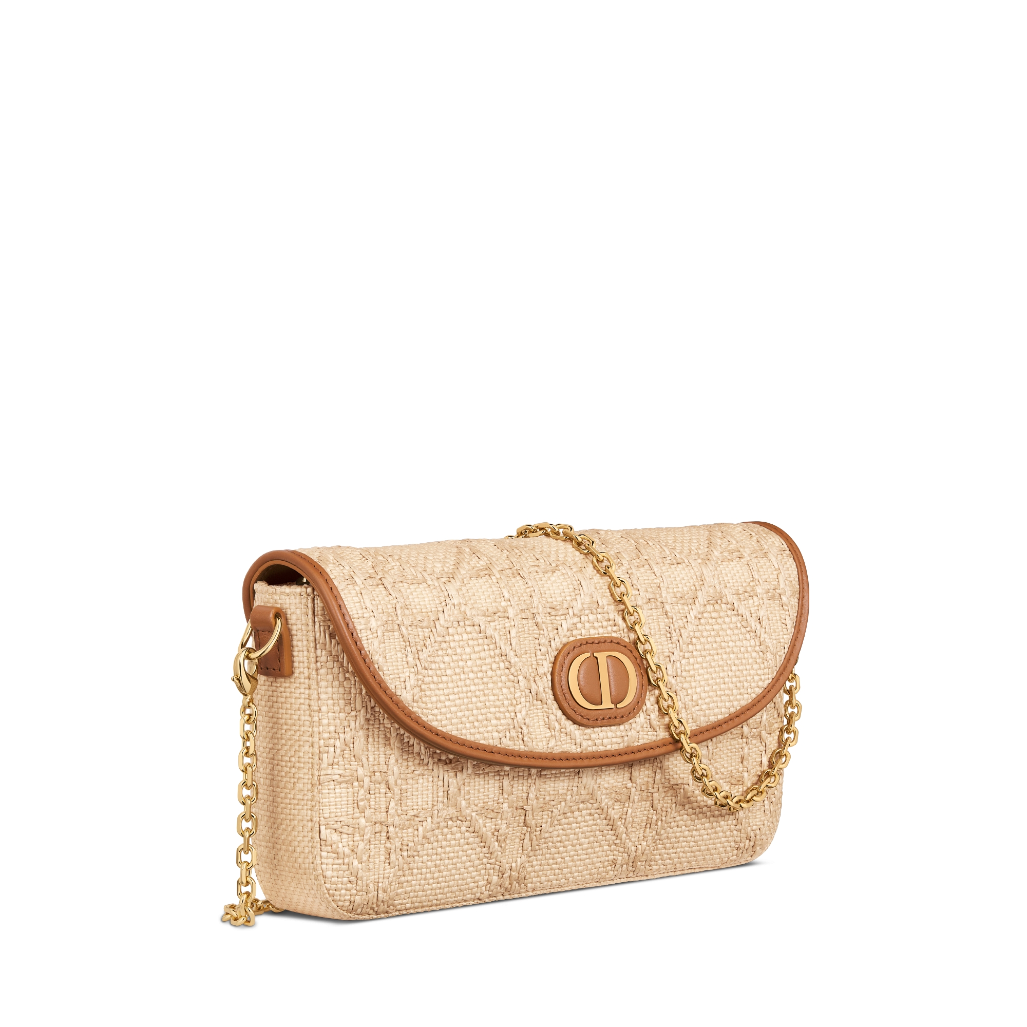 Clutch pochette 30 Montaigne com alça de corrente Ráfia Cannage em cor natural E03