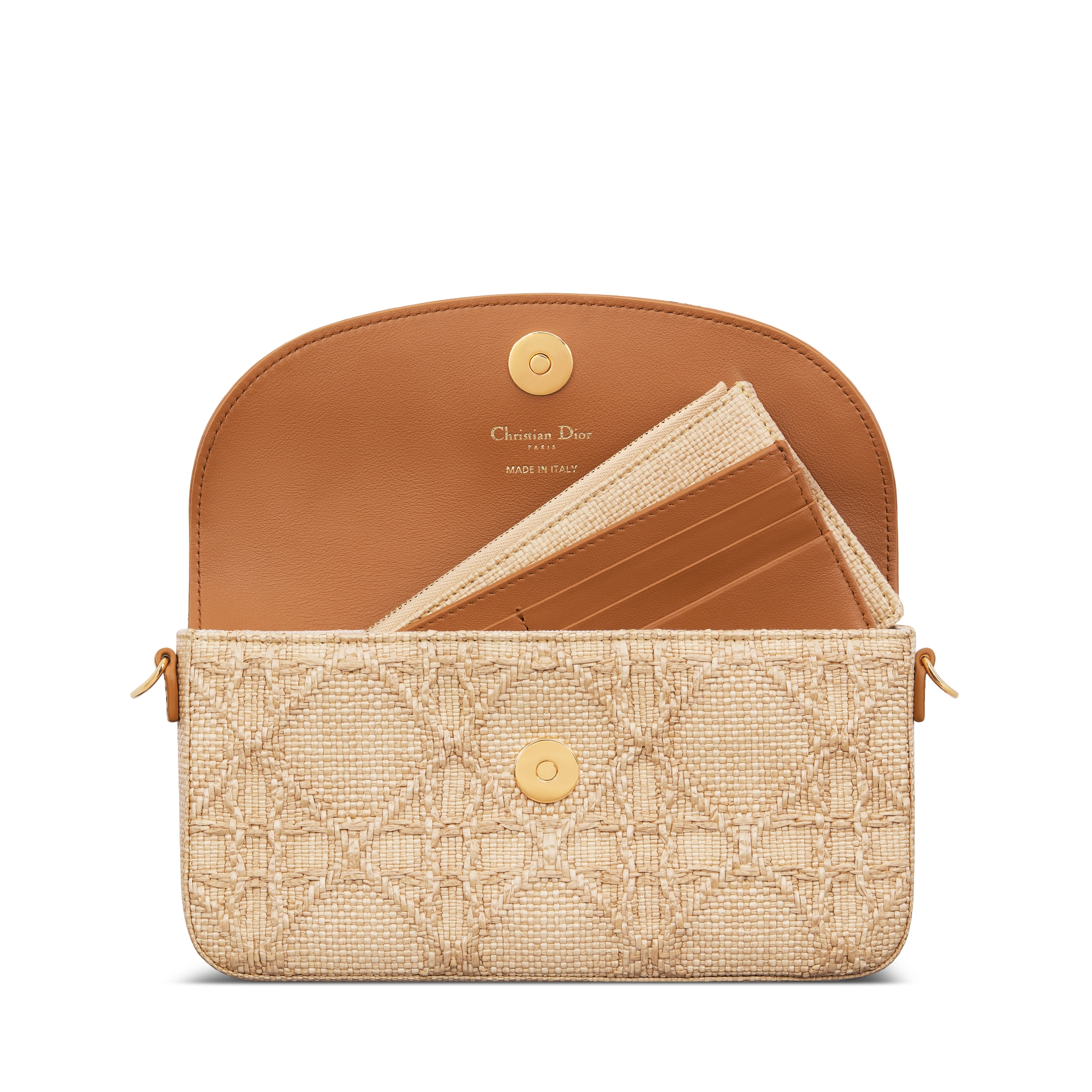Clutch pochette 30 Montaigne com alça de corrente Ráfia Cannage em cor natural E10