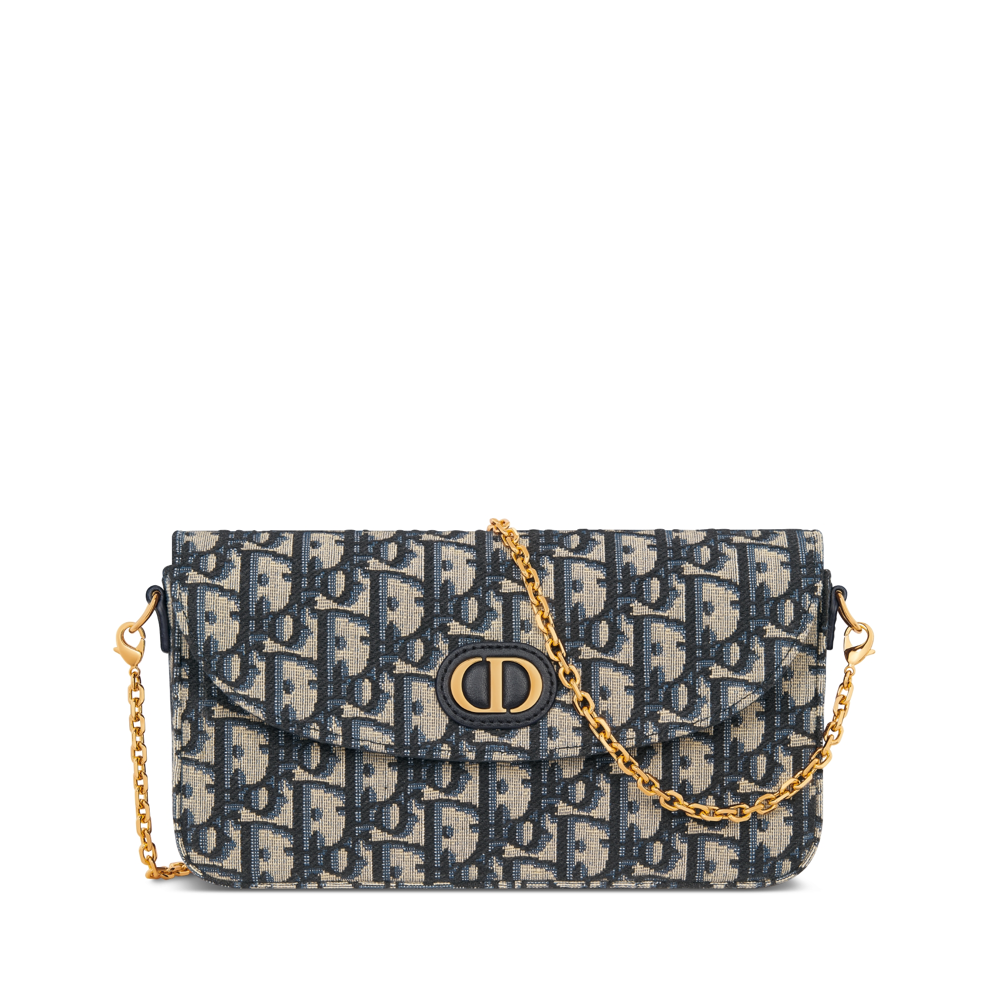 30 Montaigne Pouch with Chain Blue Dior Oblique Jacquard E01