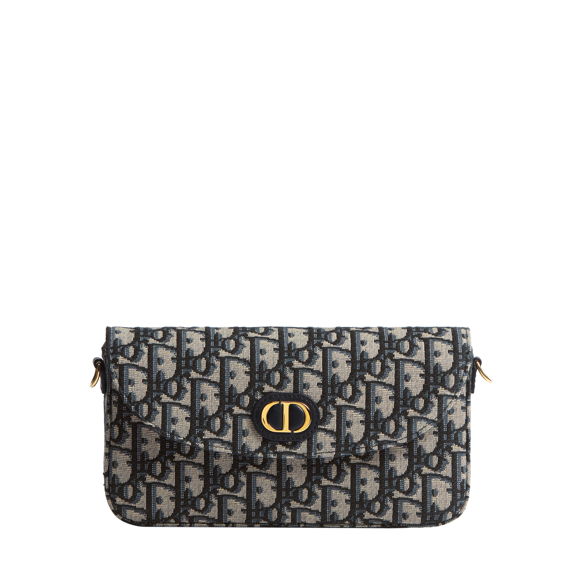 30 Montaigne Pouch with Chain Blue Dior Oblique Jacquard E01