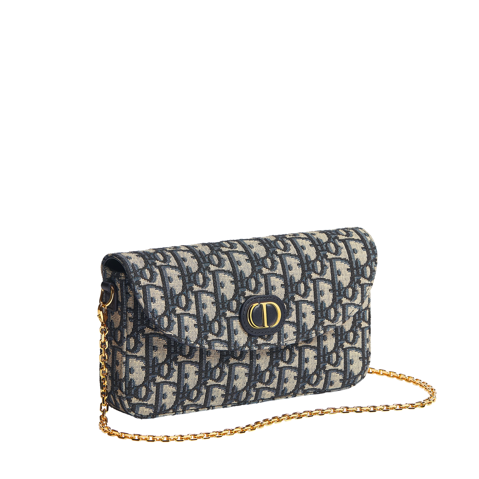 30 Montaigne Pouch with Chain Blue Dior Oblique Jacquard E03