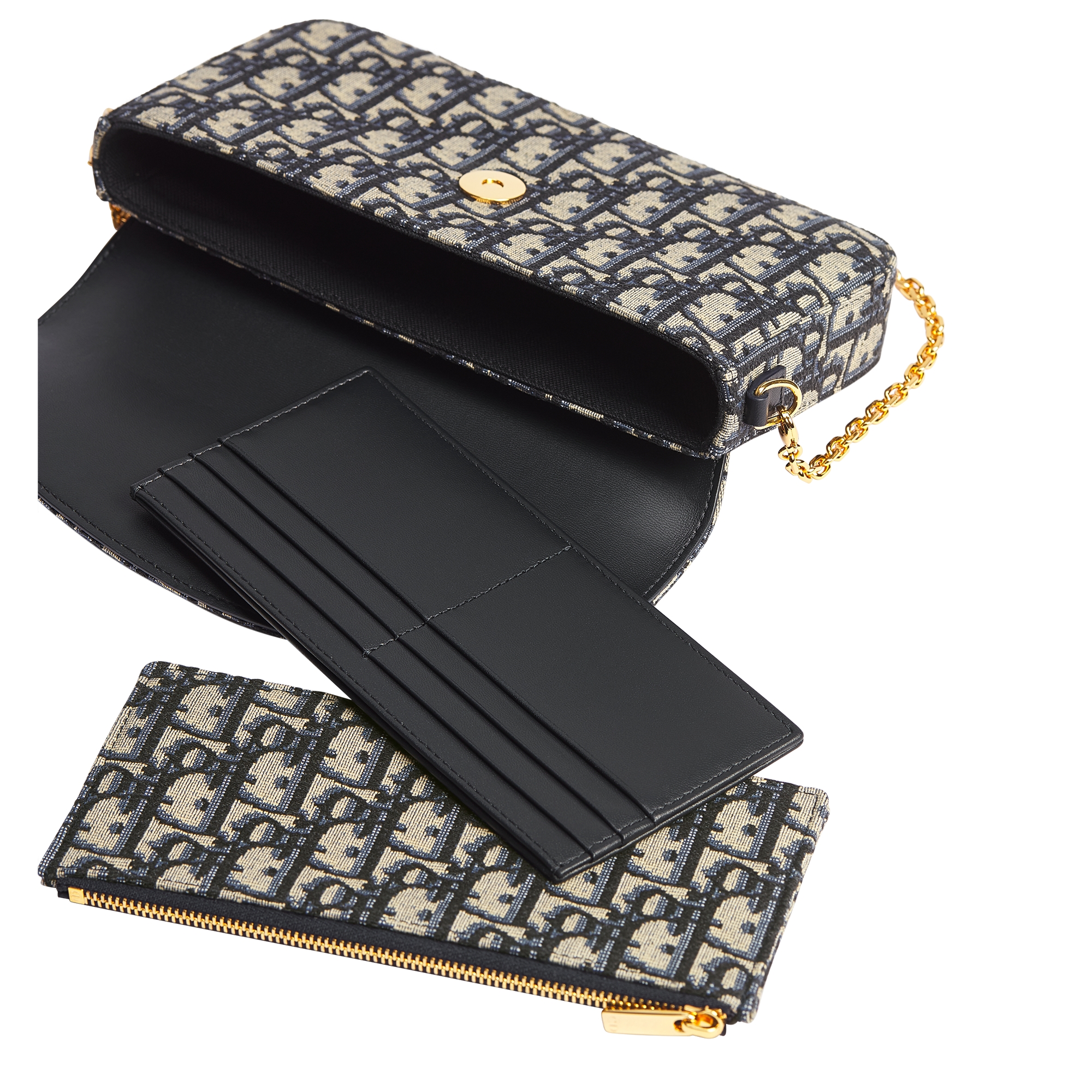 30 Montaigne Pouch with Chain Blue Dior Oblique Jacquard E06