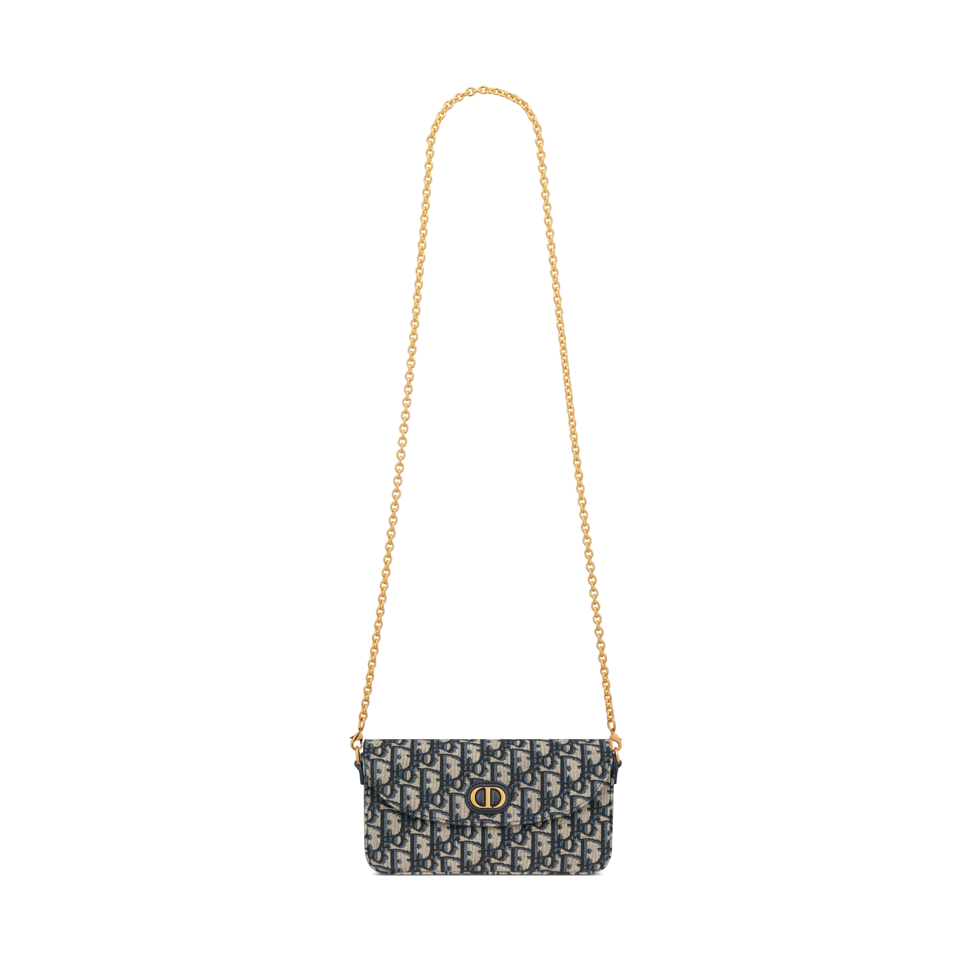 30 Montaigne Pouch with Chain Blue Dior Oblique Jacquard E07