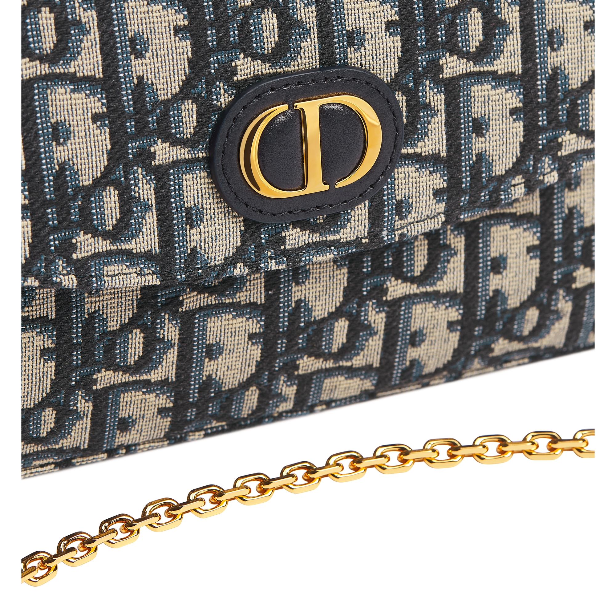 30 Montaigne Pouch with Chain Blue Dior Oblique Jacquard E09