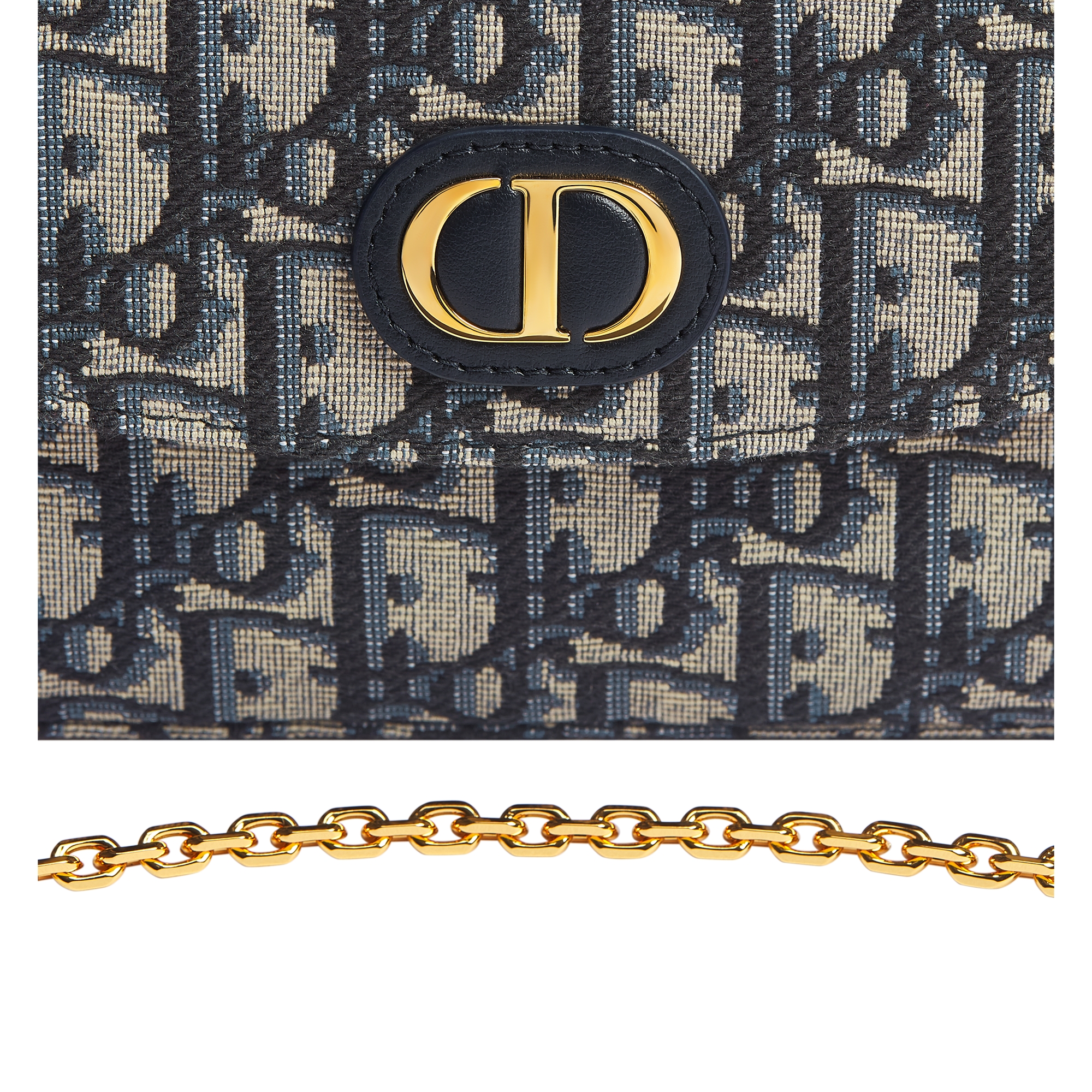 30 Montaigne Pouch with Chain Blue Dior Oblique Jacquard E10