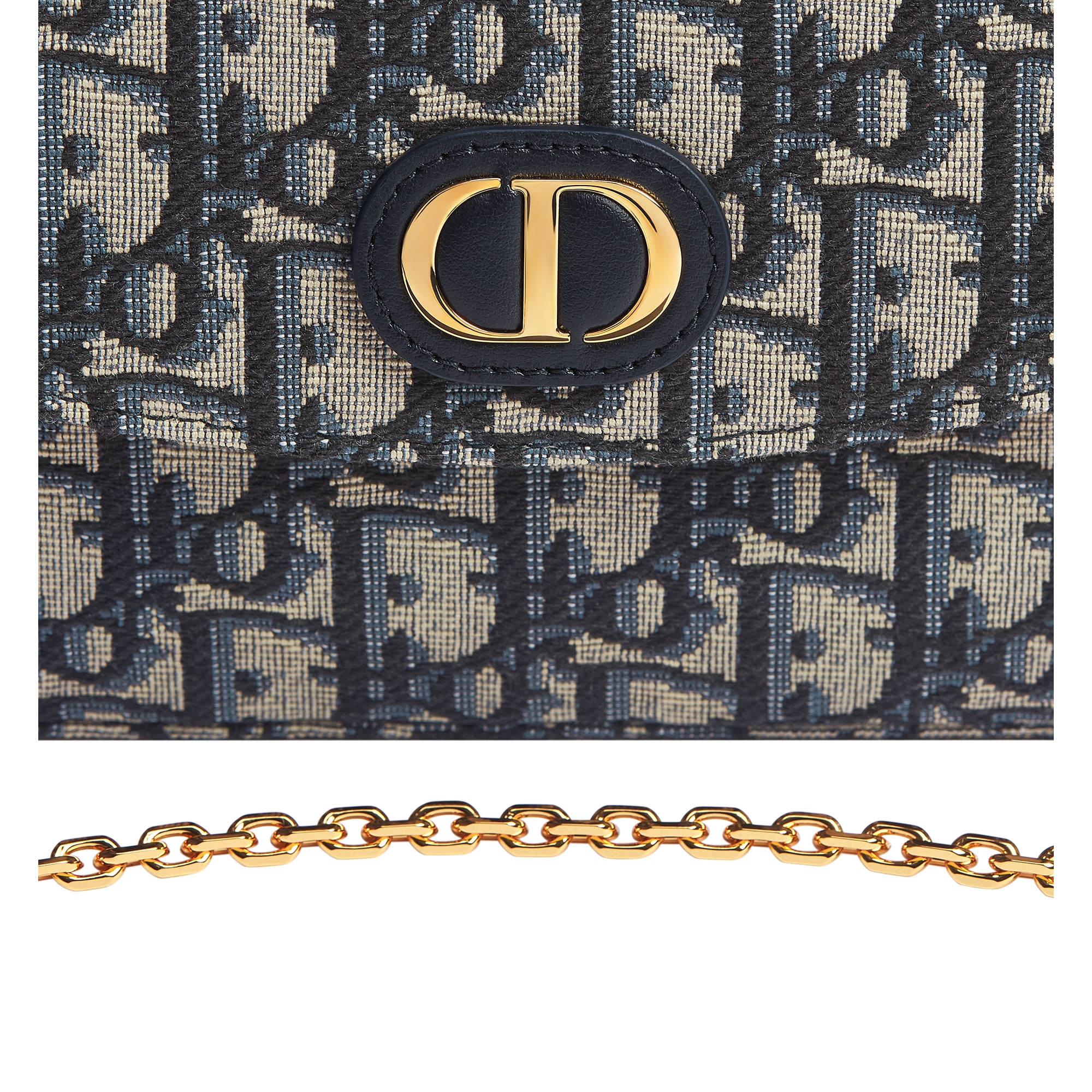 30 Montaigne Pouch with Chain Blue Dior Oblique Jacquard E10