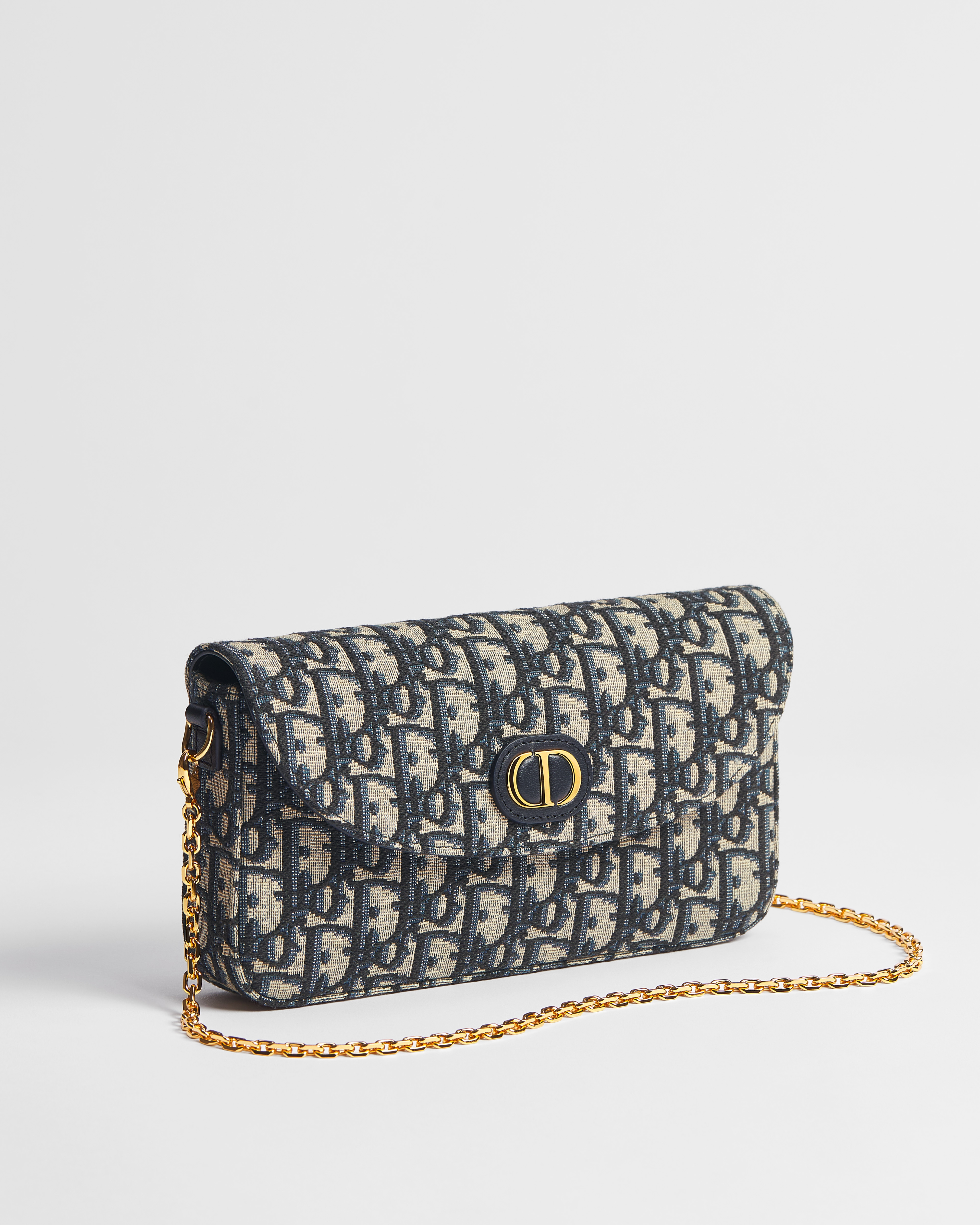 30 Montaigne 鏈帶小袋 藍色 Dior Oblique 緹花 E03
