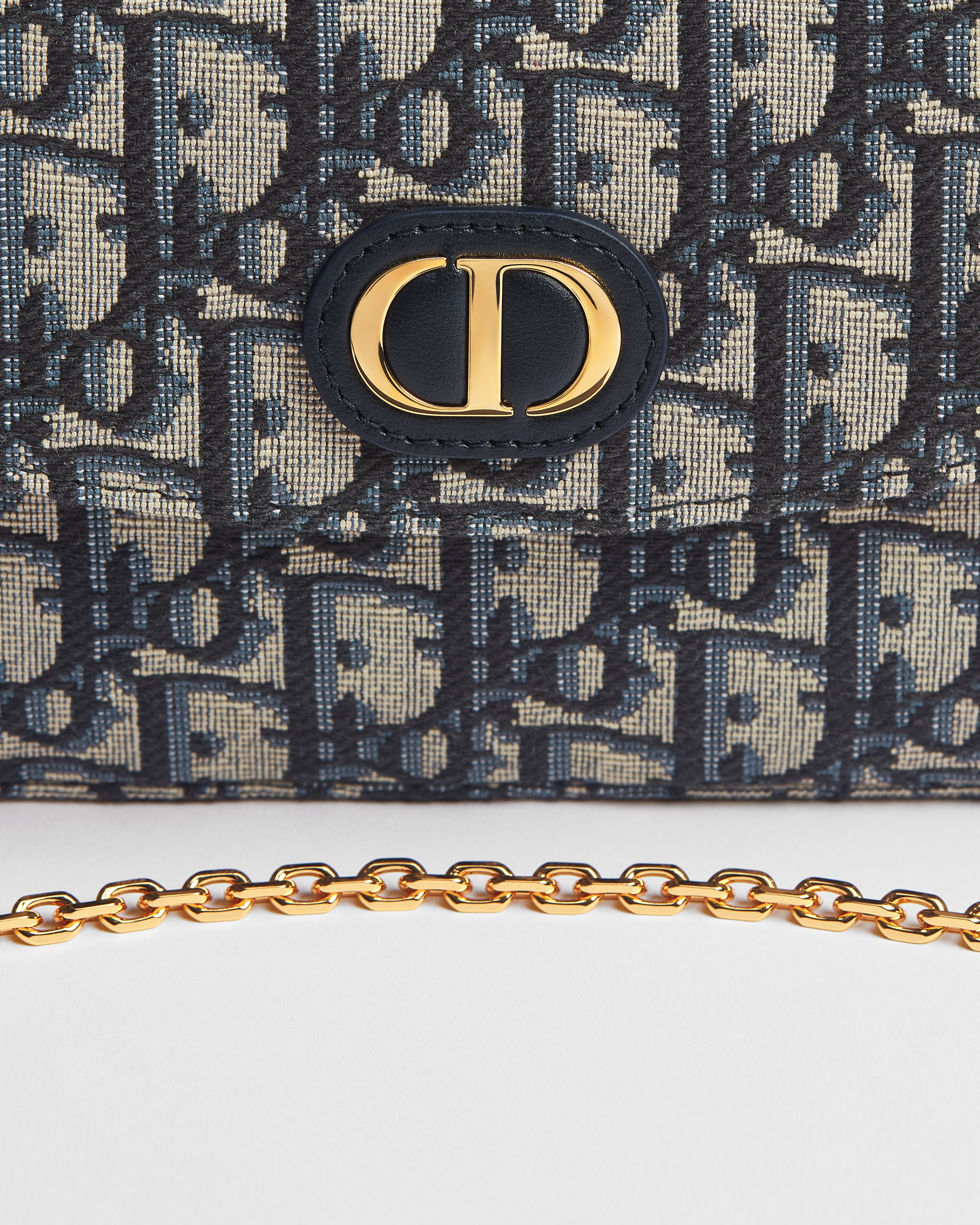 Clutch pochette 30 Montaigne com alça de corrente Jacquard Dior Oblique azul E10