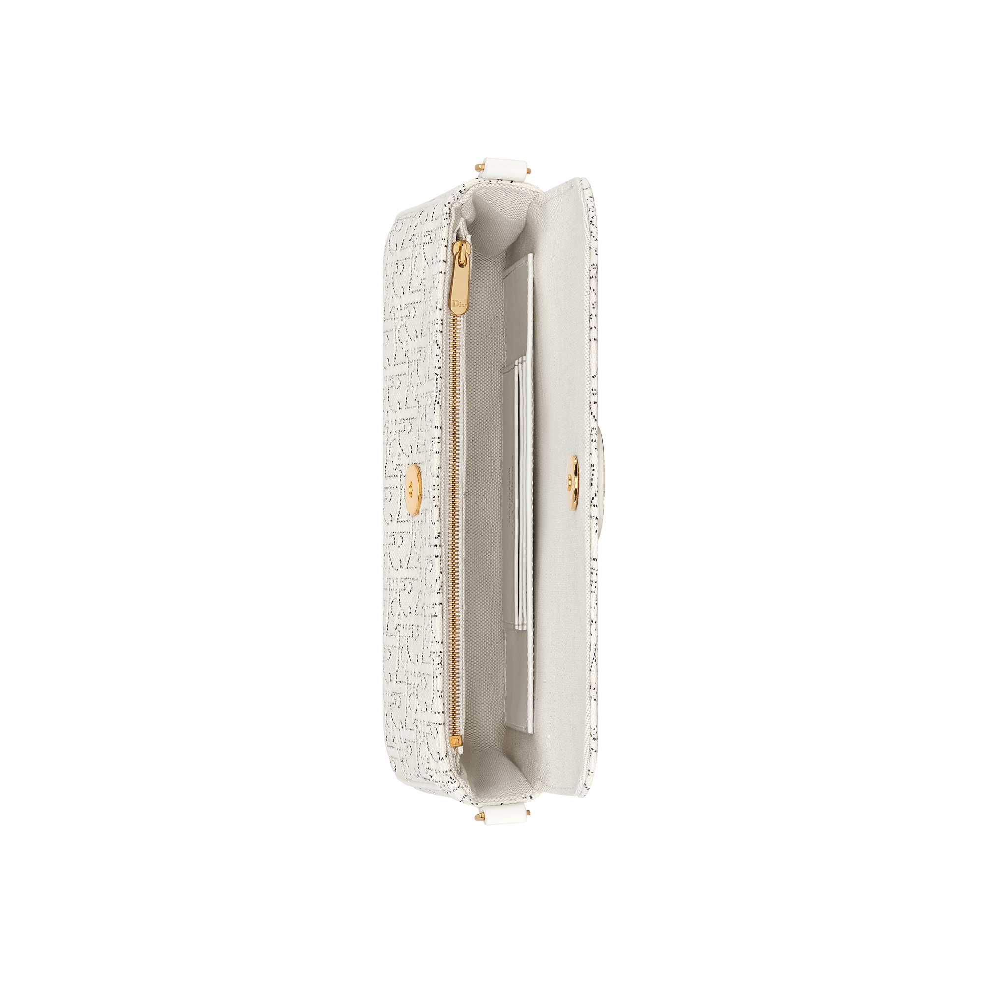 30 Montaigne D-Vine Pouch with Chain White Dior Oblique Jacquard with Contrasting Black Topstitching E06