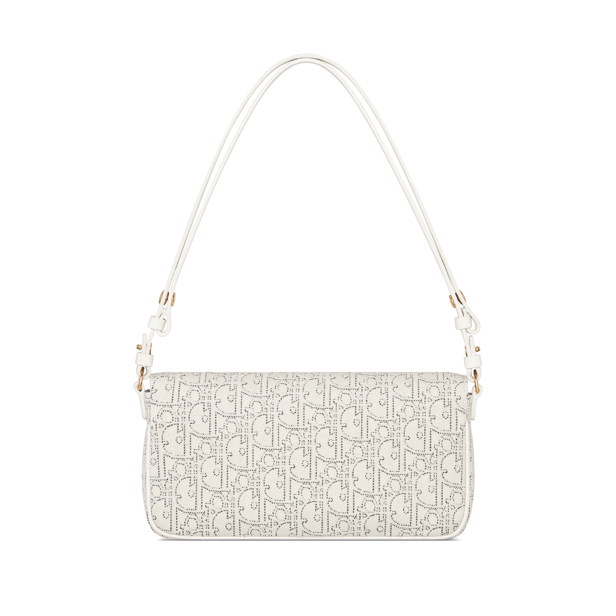 30 Montaigne D-Vine 체인 파우치 화이트 Dior Oblique 자카드 & 콘트라스트 블랙 스티칭 E08