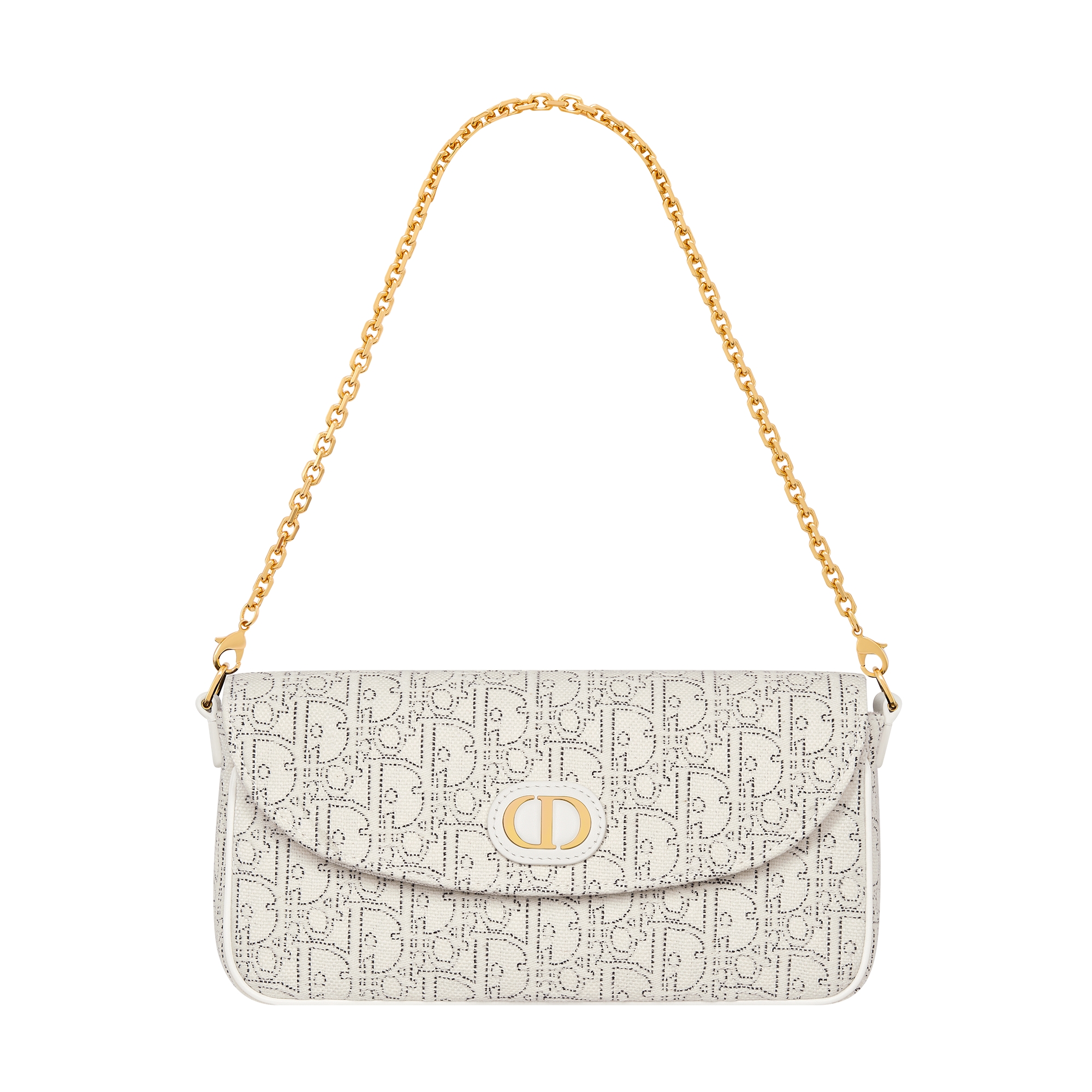 30 Montaigne D-Vine Pouch with Chain White Dior Oblique Jacquard with Contrasting Black Topstitching E10