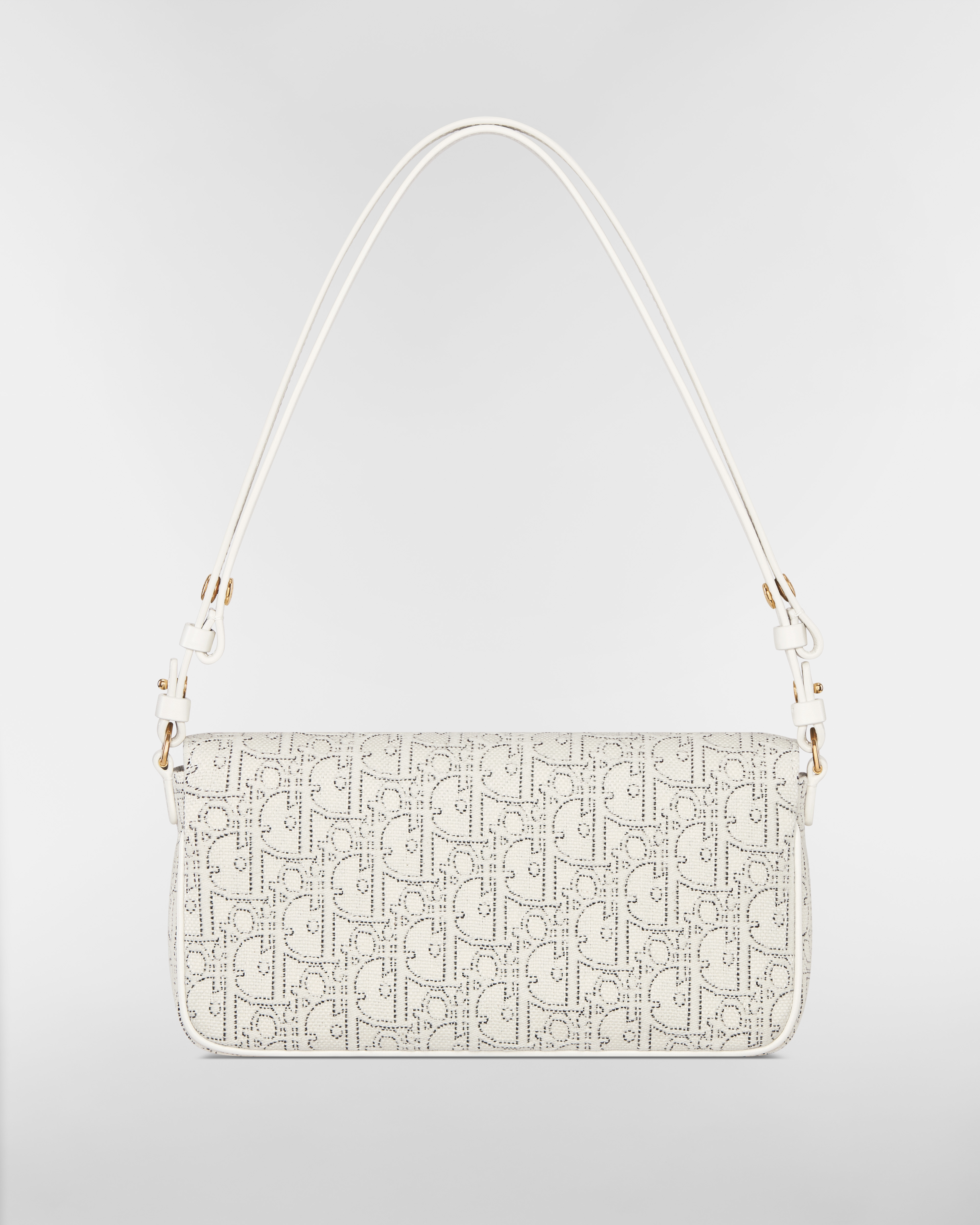 30 Montaigne D-Vine 附鏈帶手拿包 白色 Dior Oblique 緹花搭配對比色黑色縫線 E08