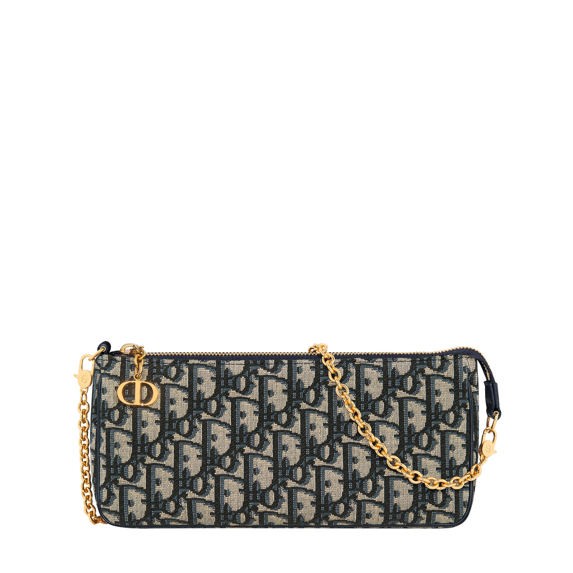 30 Montaigne Pouch with Chain Blue Dior Oblique Jacquard E01