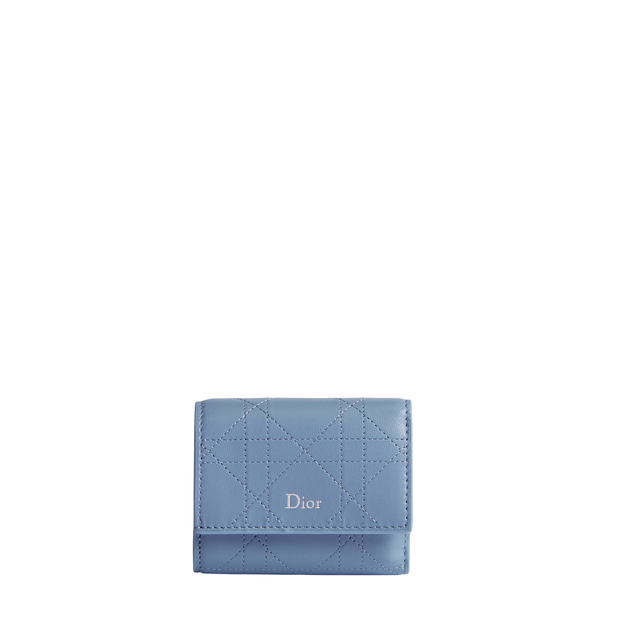 Dior Trianon Hibiscus Wallet Myosotis Blue Flat Cannage Lambskin