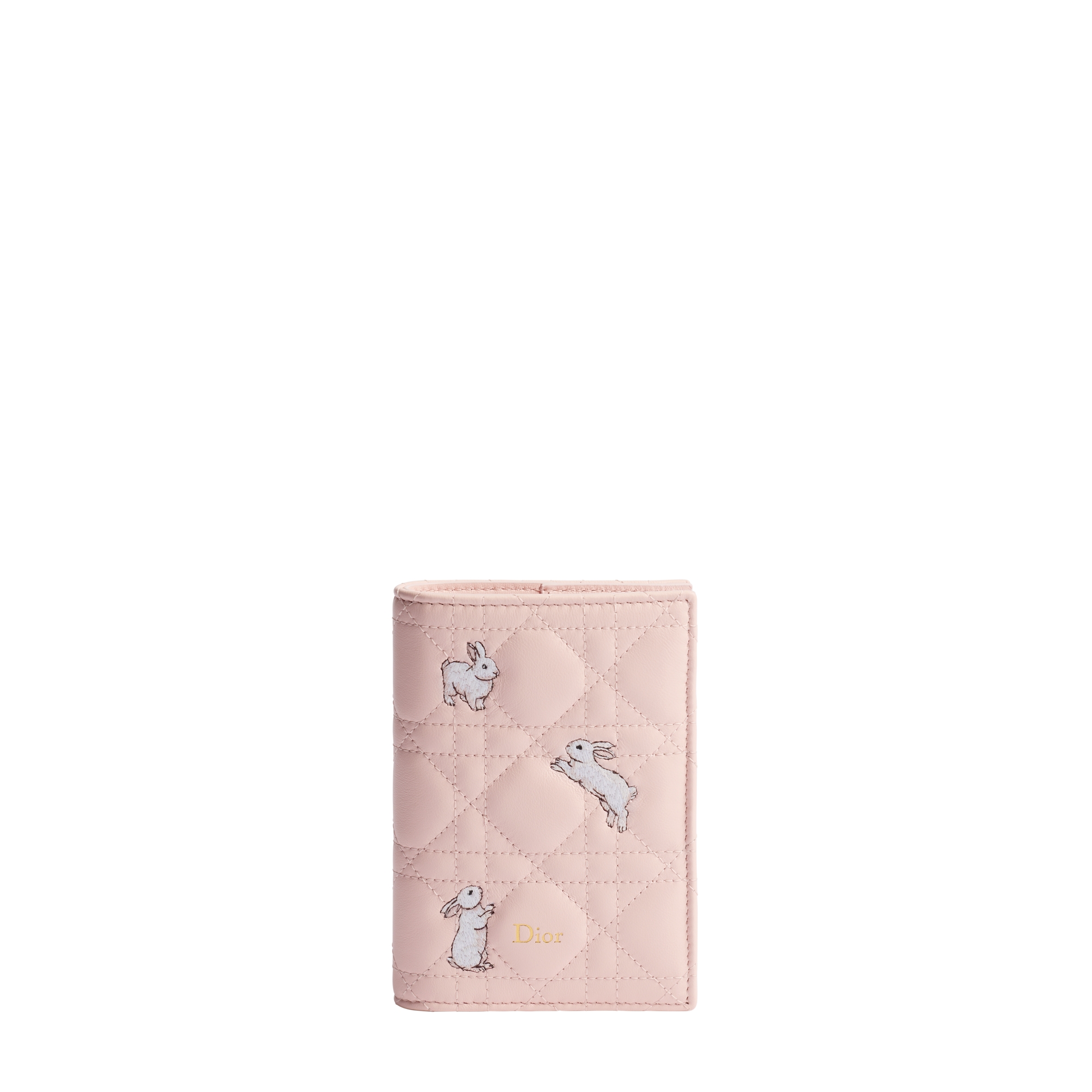 Dior Passport Cover Pink Cannage Lambskin with White Funny Bunny Embroidery E01
