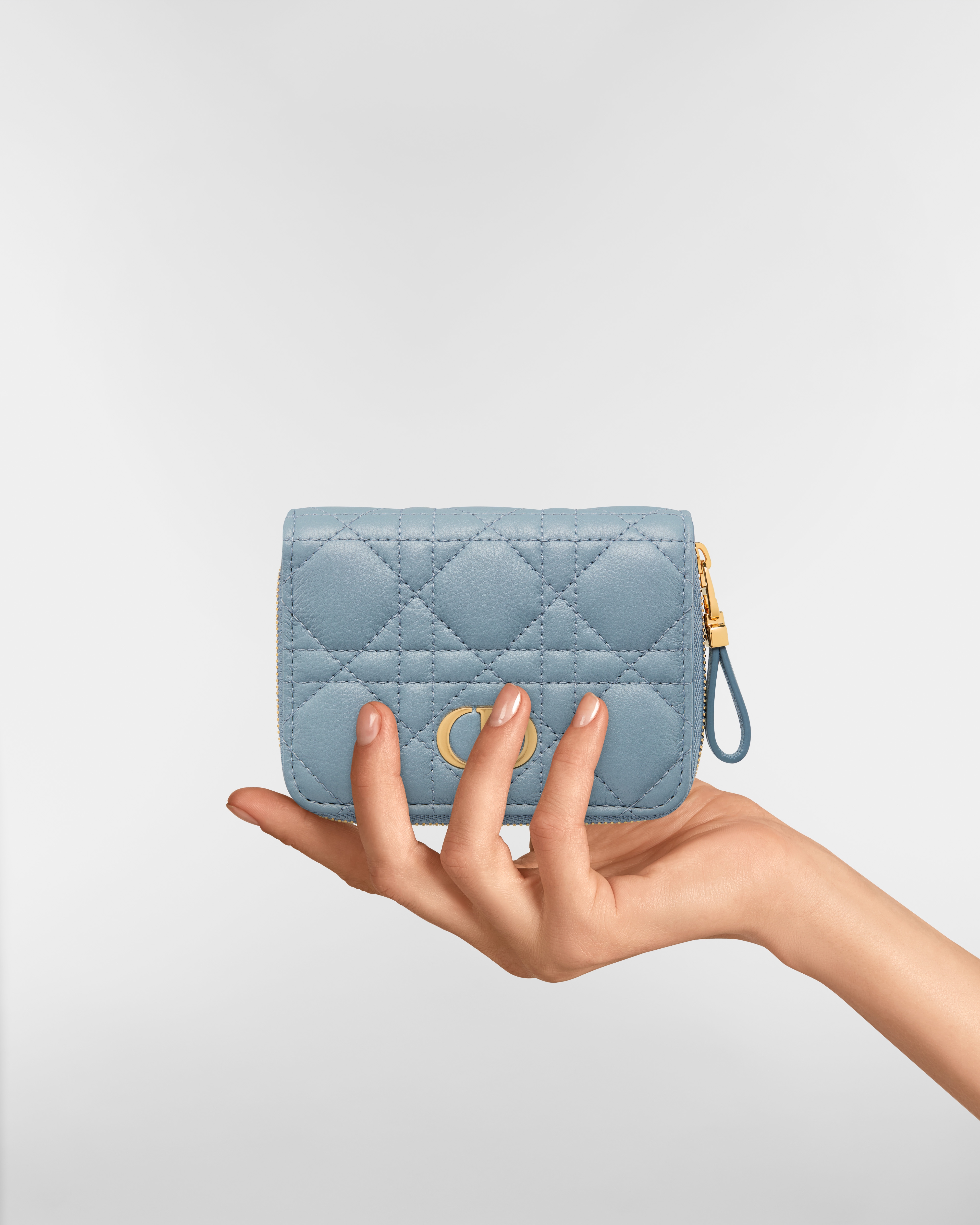 Dior Caro Scarlet Wallet Cloud Blue Supple Cannage Calfskin E11