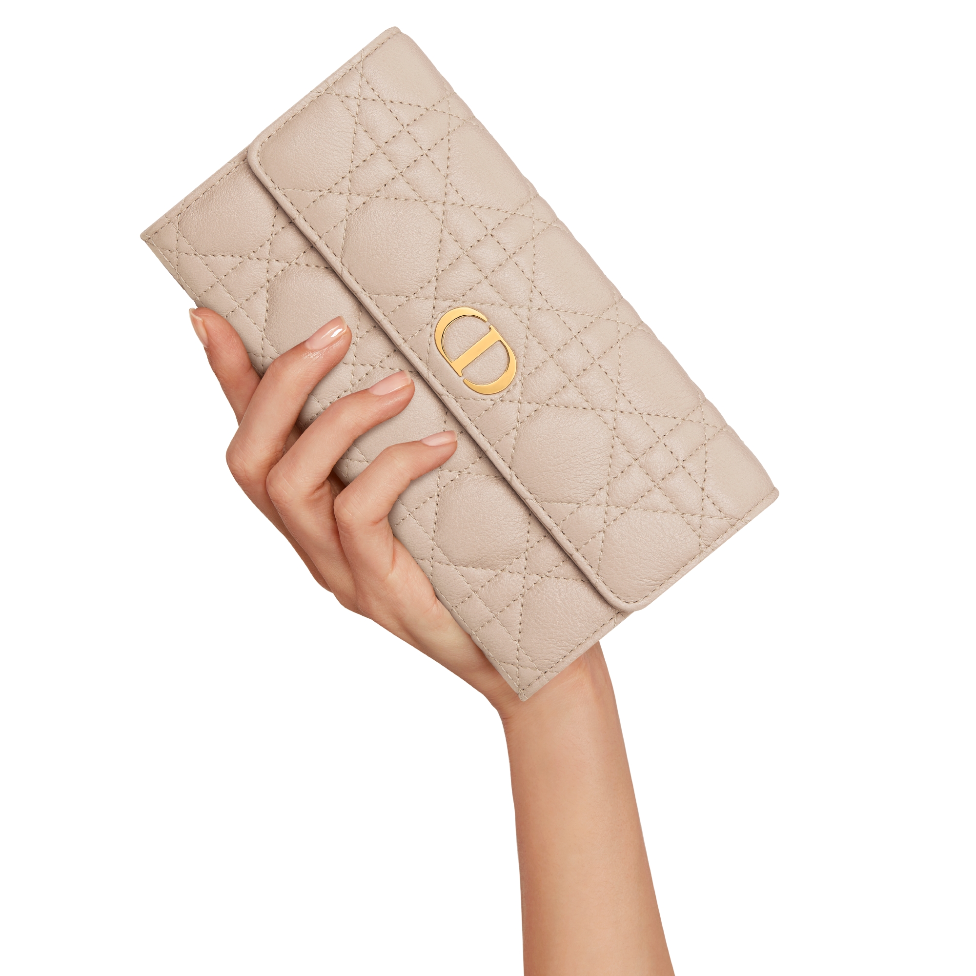 Dior Caro Orchid Long Wallet Powder Beige Supple Cannage Calfskin E11