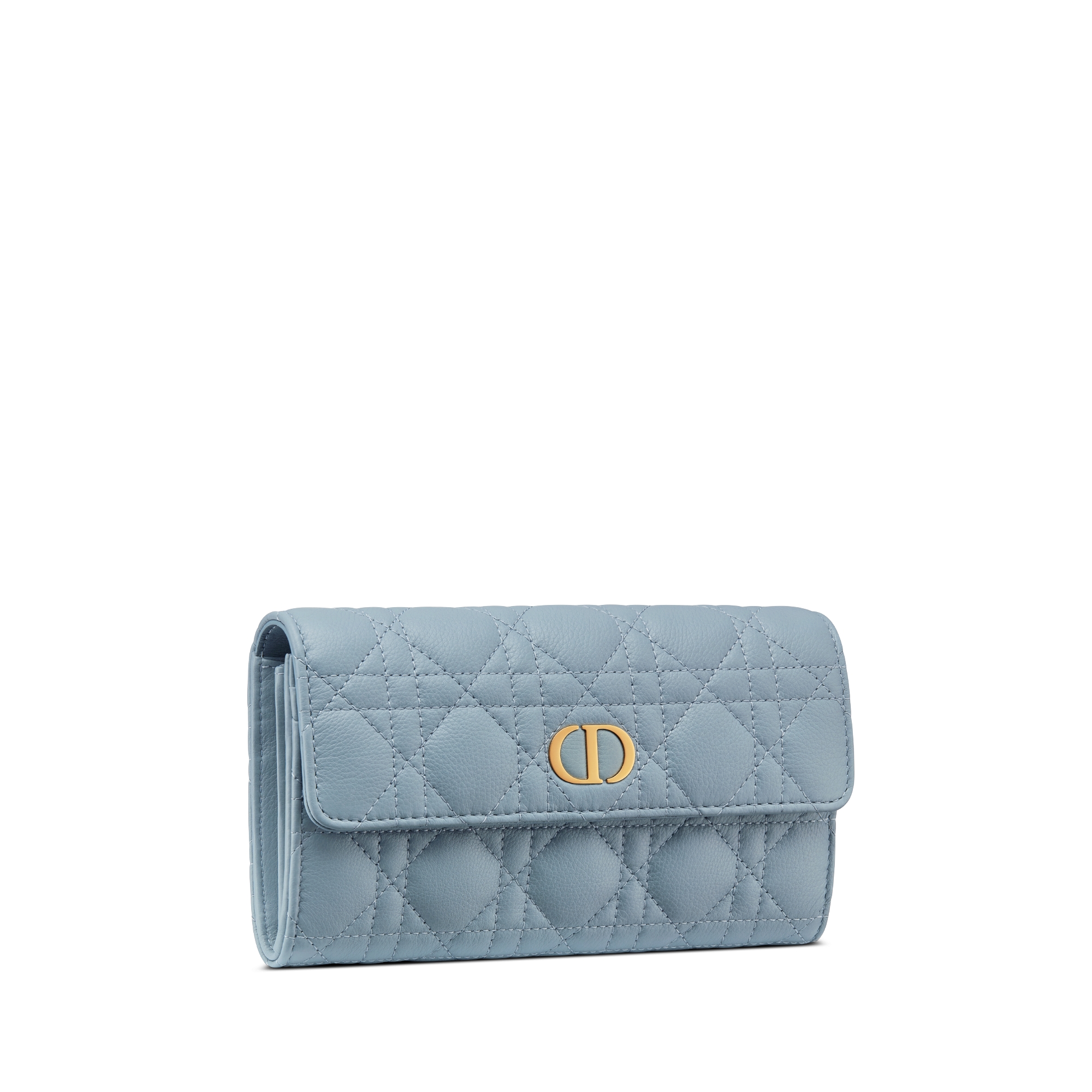 Langes Dior Caro Orchid Portemonnaie Weiches Cannage Kalbsleder in Wolkenblau E03