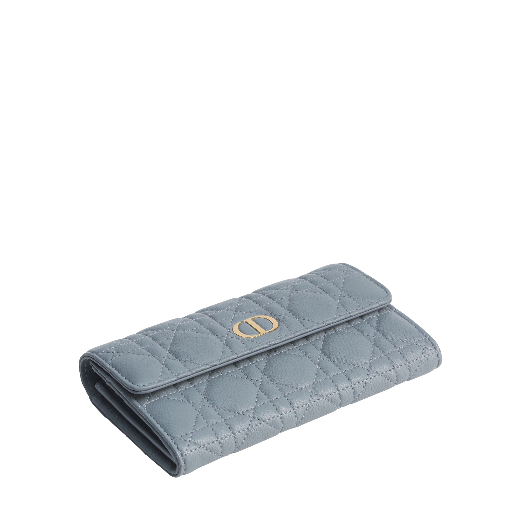 Dior Caro Orchid Long Wallet Cloud Blue Supple Cannage Calfskin E03