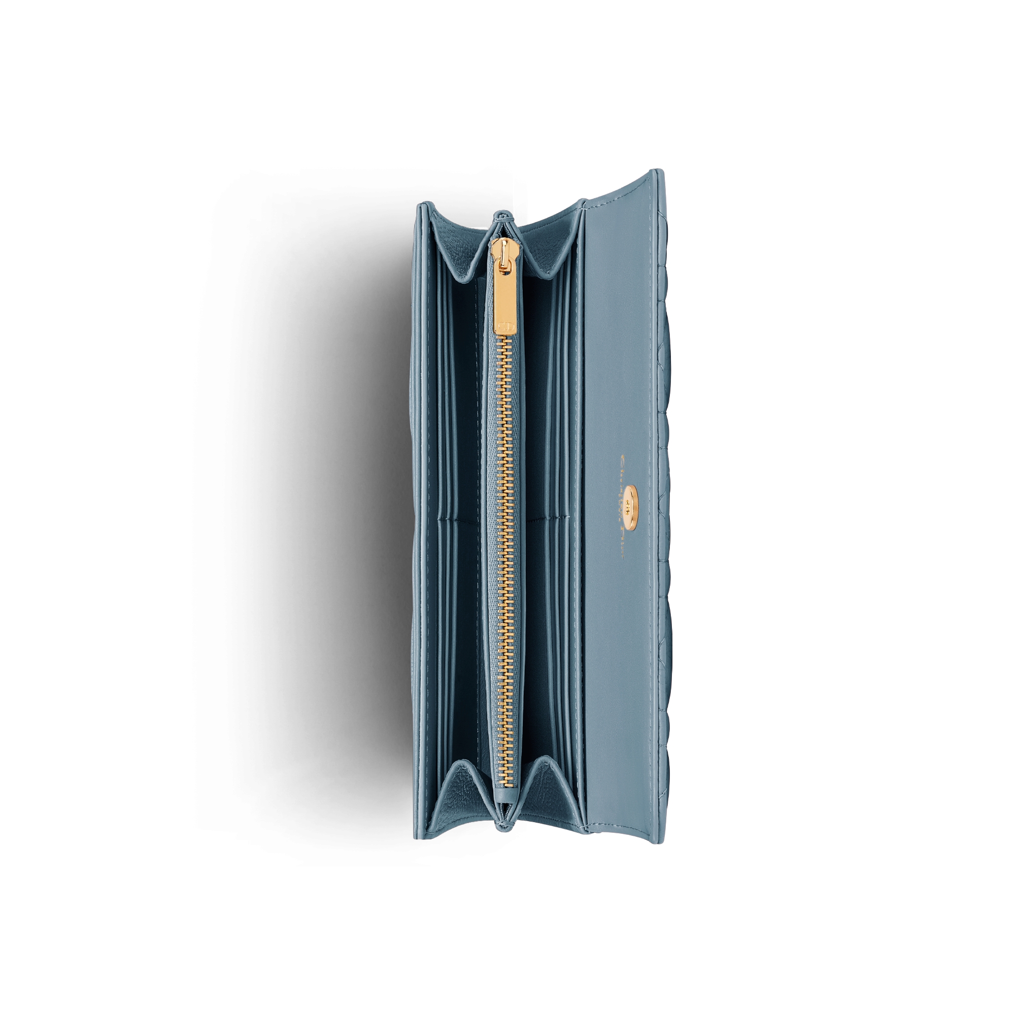 Langes Dior Caro Orchid Portemonnaie Weiches Cannage Kalbsleder in Wolkenblau E06