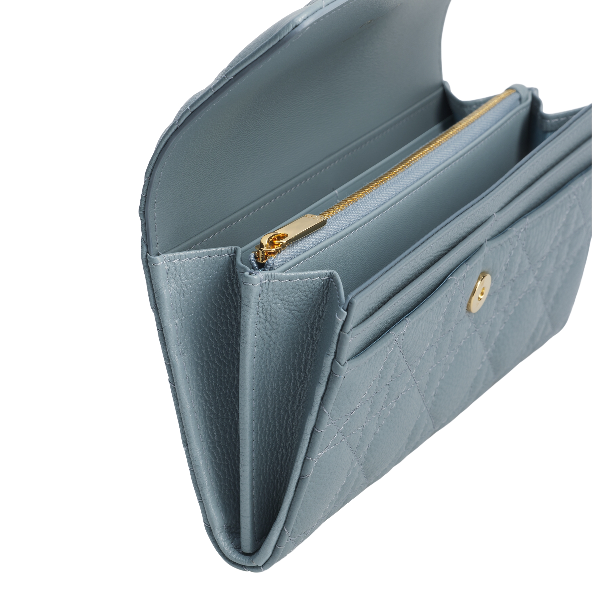 Dior Caro Orchid Long Wallet Cloud Blue Supple Cannage Calfskin E07