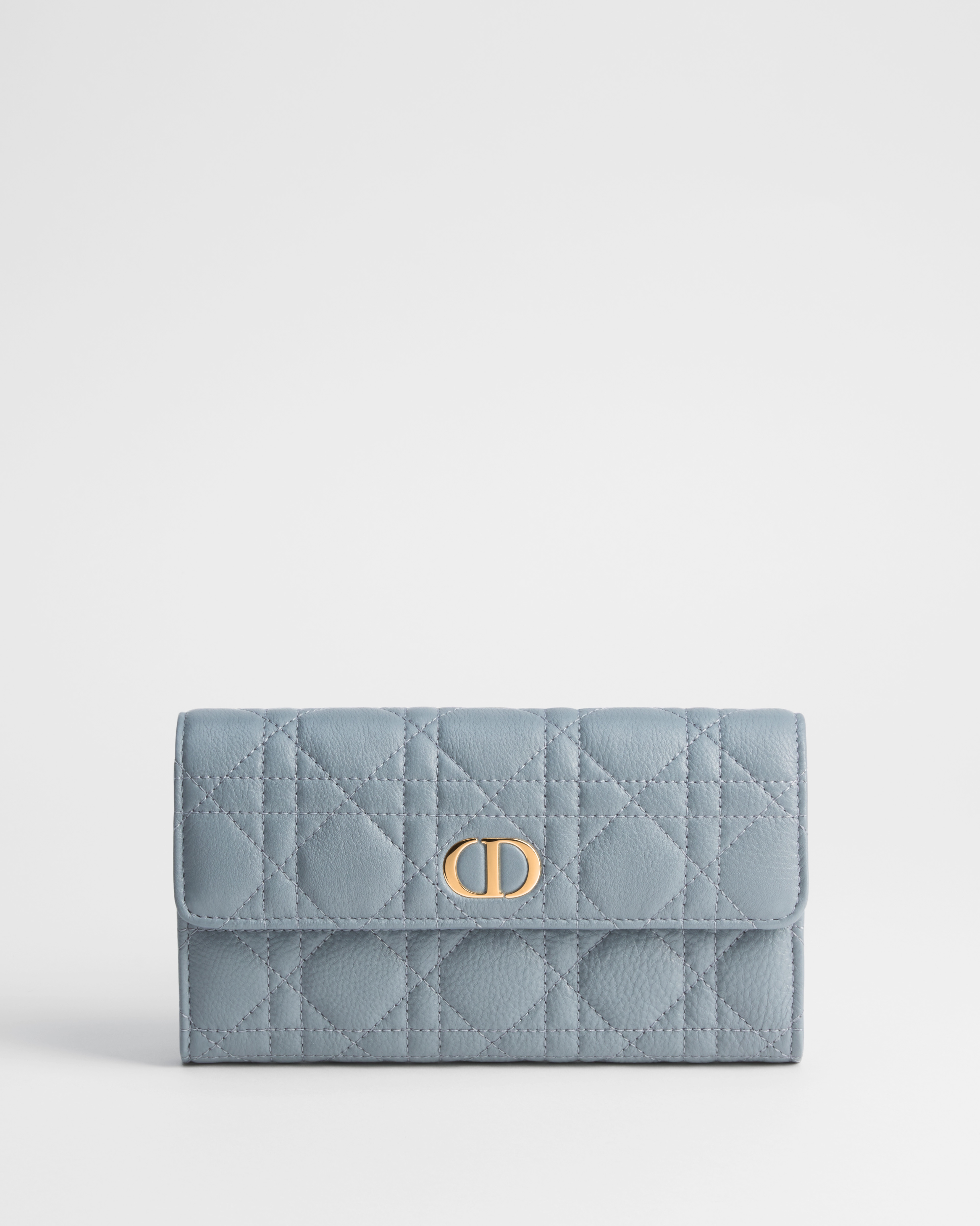 Dior Caro Orchid Long Wallet Cloud Blue Supple Cannage Calfskin E01