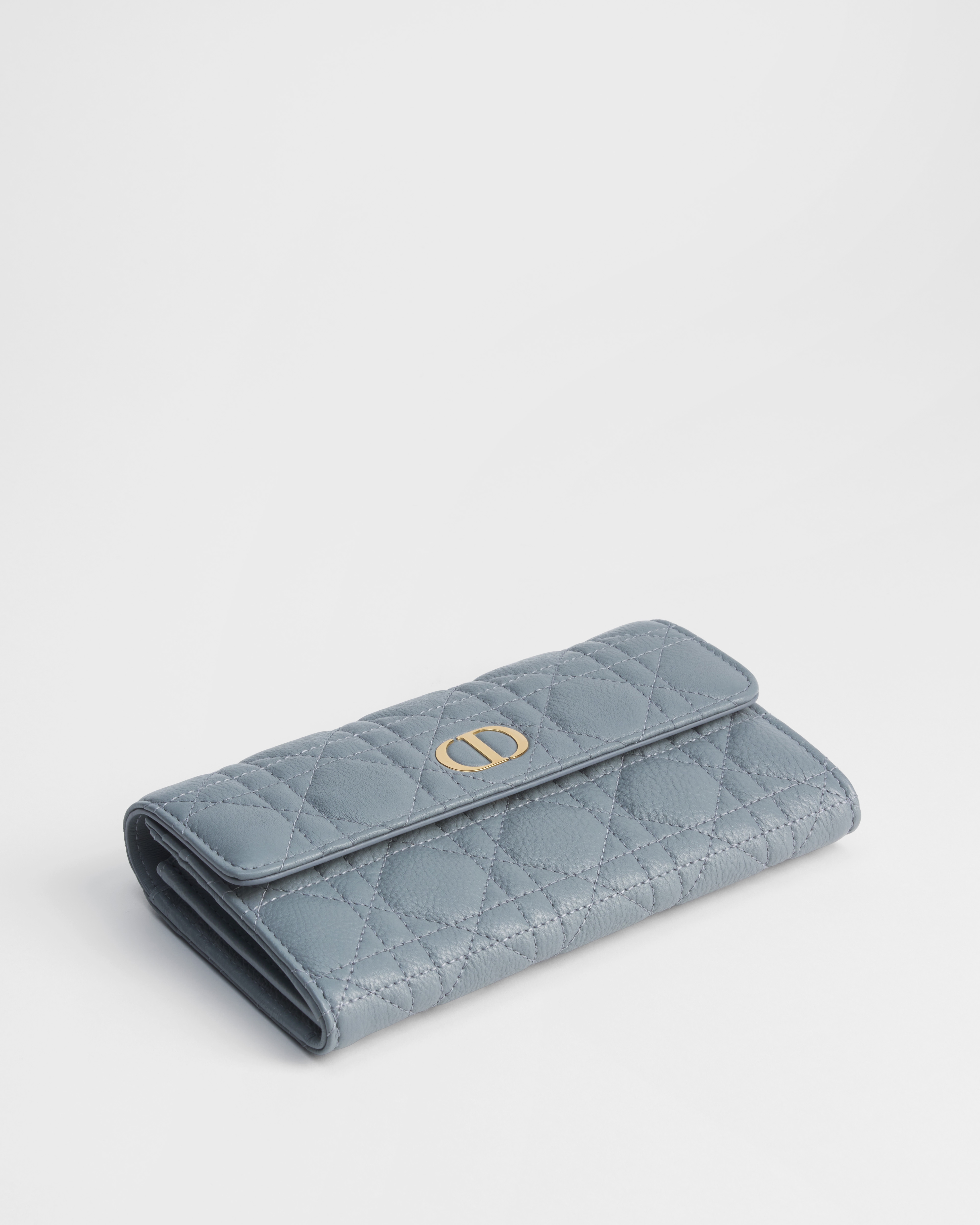 Dior Caro Orchid Long Wallet Cloud Blue Supple Cannage Calfskin E03