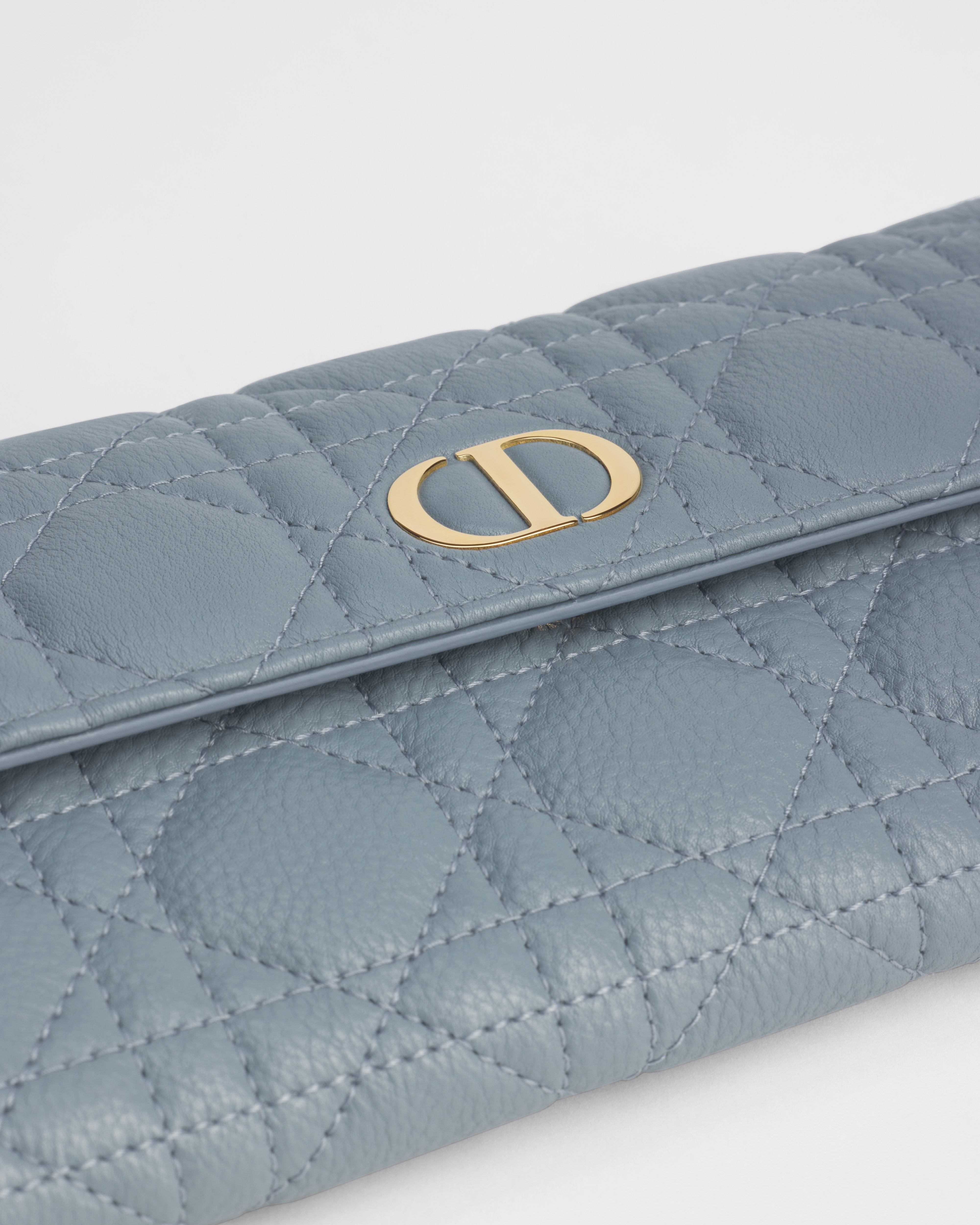 Dior Caro Orchid Long Wallet Cloud Blue Supple Cannage Calfskin E10