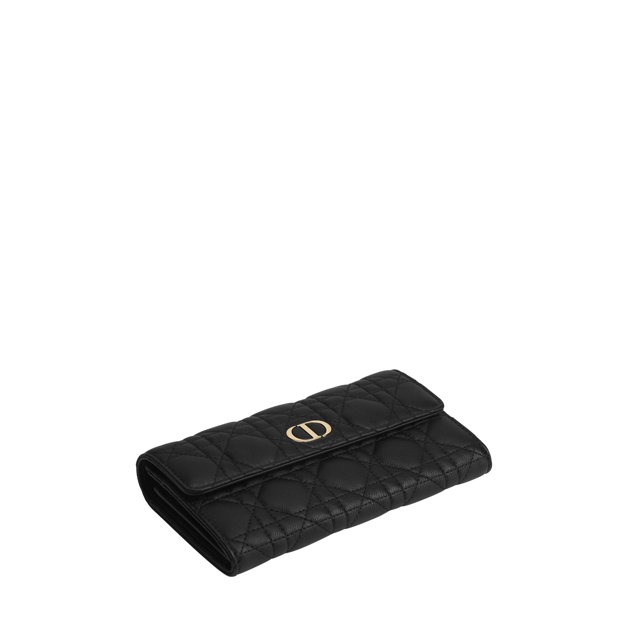Dior Caro Orchid Long Wallet Black Supple Cannage Calfskin E03