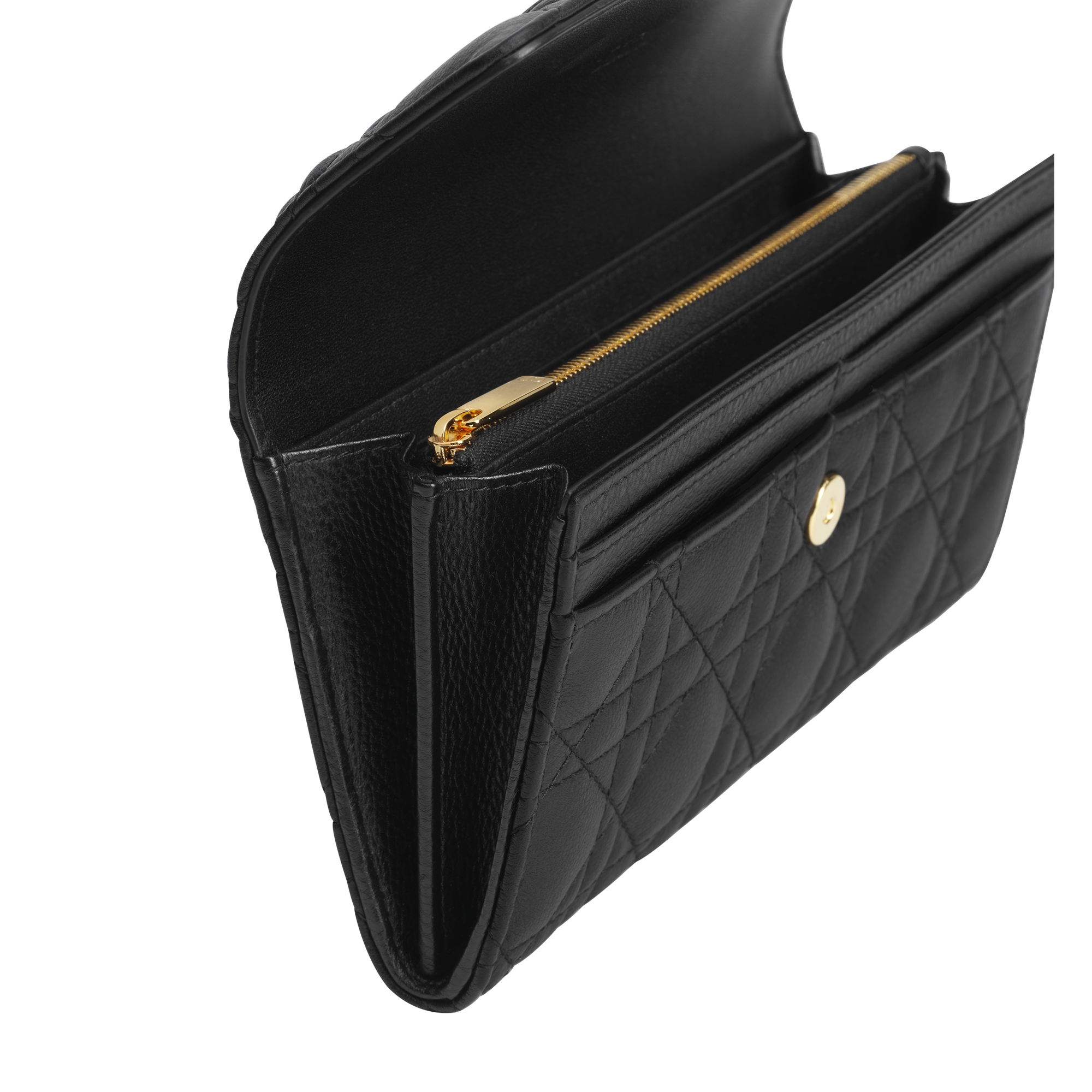 Dior Caro Orchid Long Wallet Black Supple Cannage Calfskin E07