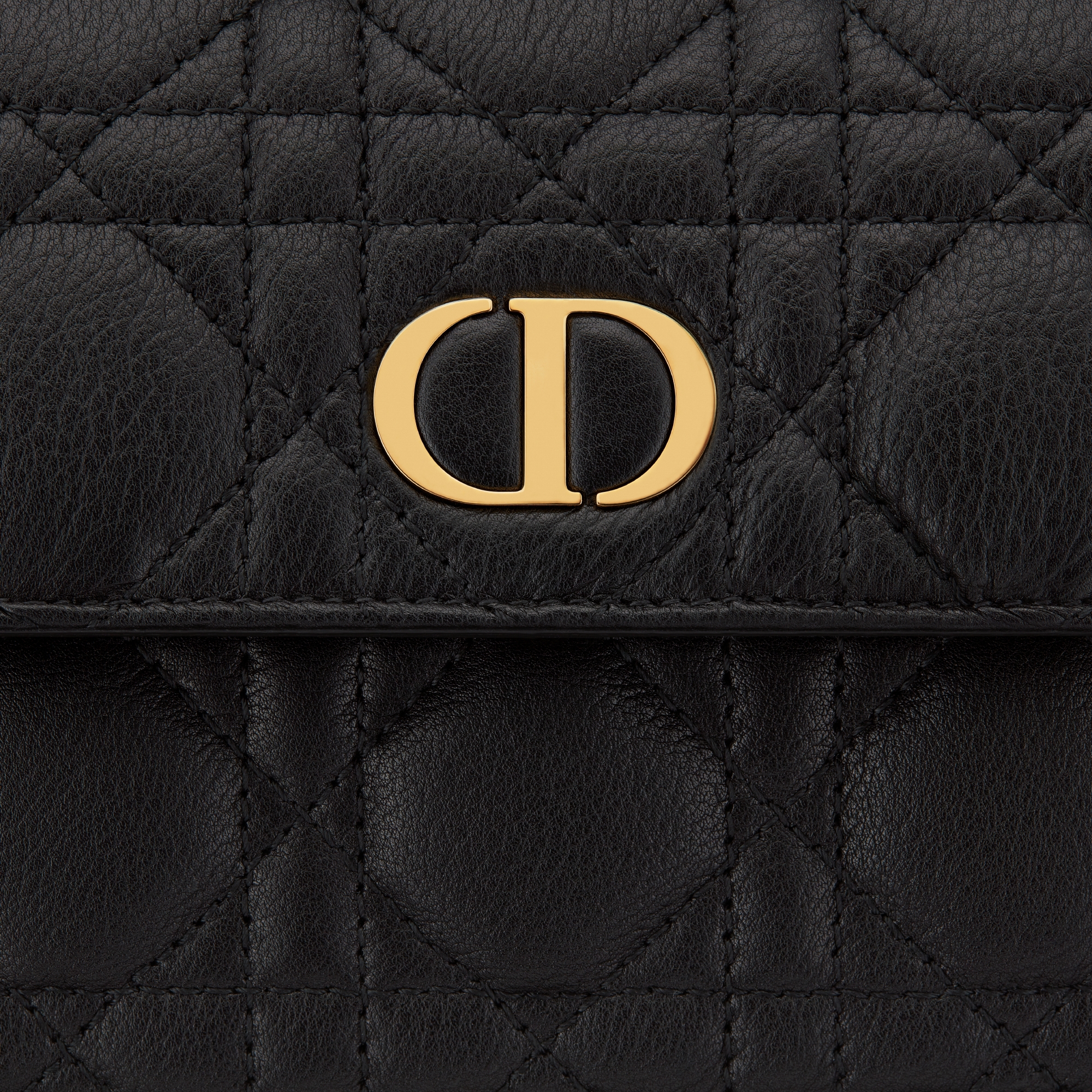 Langes Dior Caro Orchid Portemonnaie Weiches Cannage Kalbsleder in Schwarz E09