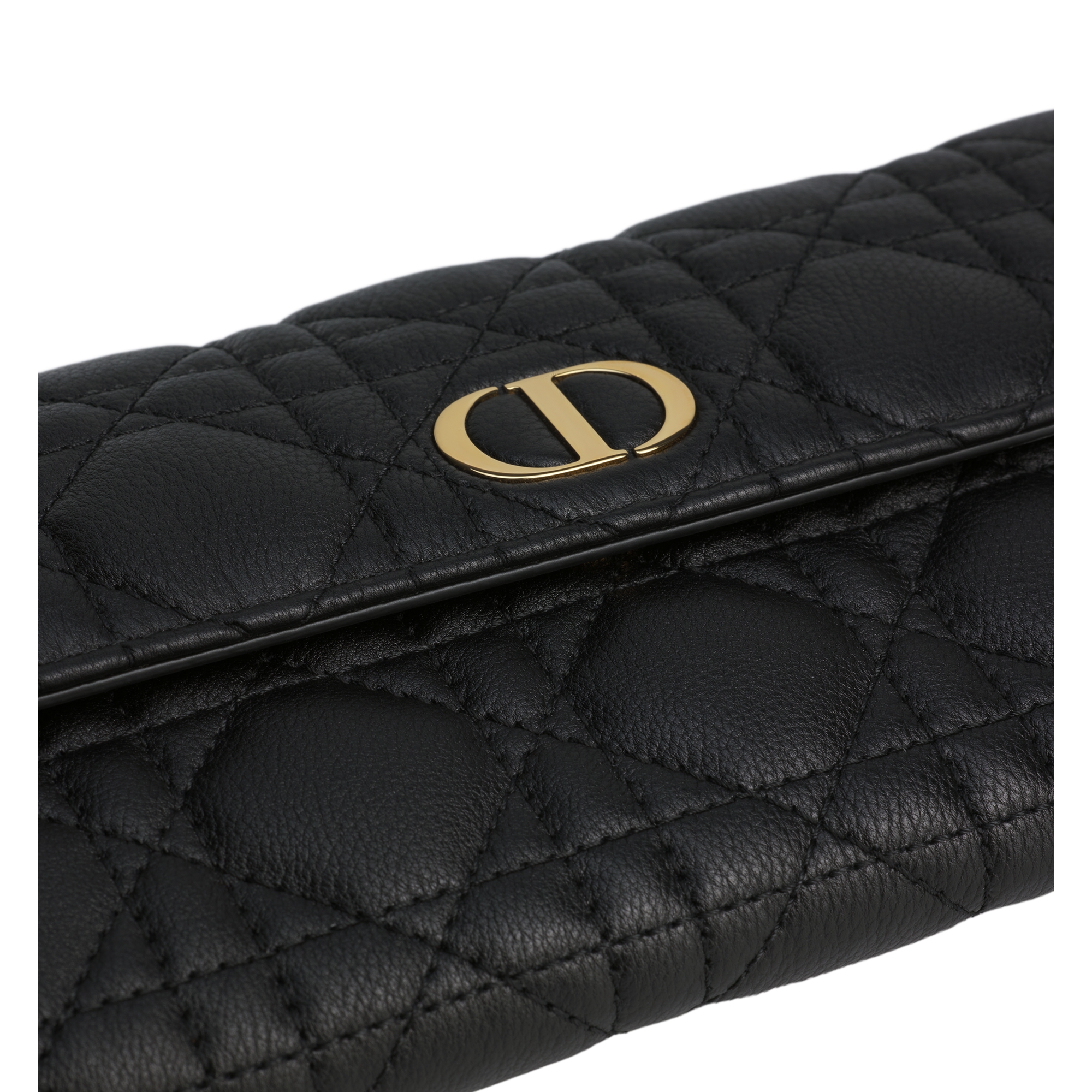 Dior Caro Orchid Long Wallet Black Supple Cannage Calfskin E10