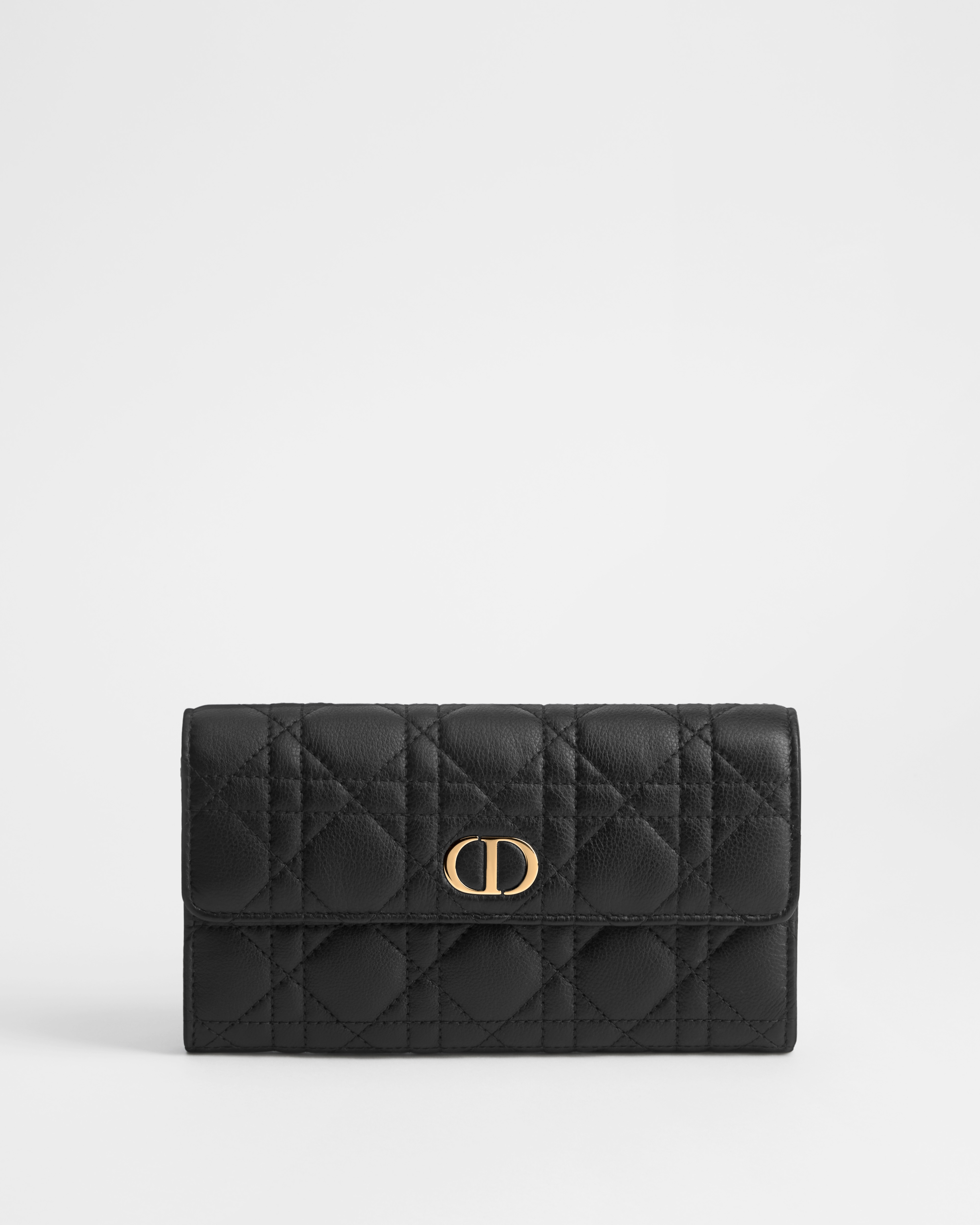 Dior Caro Orchid Long Wallet Black Supple Cannage Calfskin E01