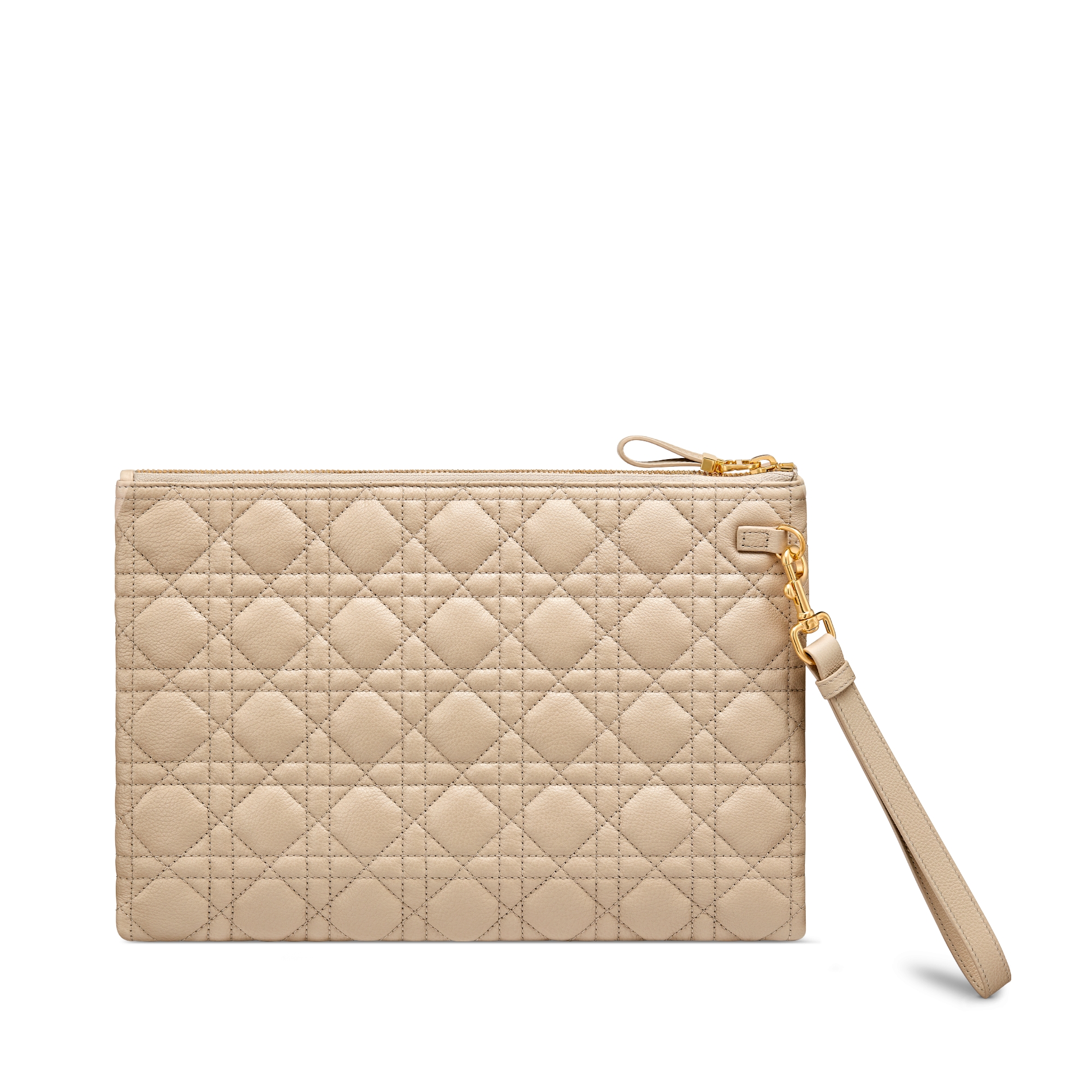 Large Dior Caro Daily Pouch Sand-Colored Supple Cannage Calfskin E08