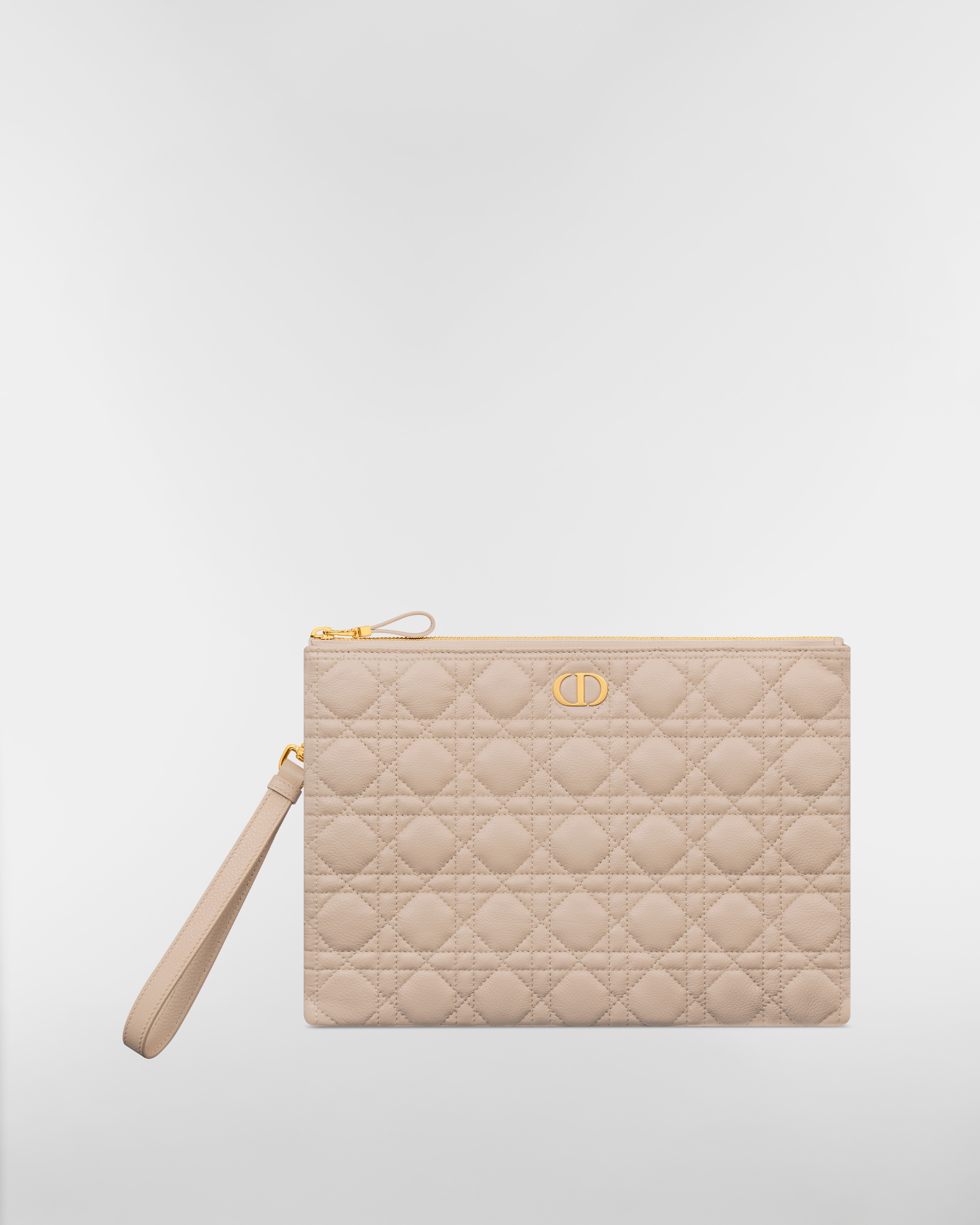 Large Dior Caro Daily Pouch Powder Beige Supple Cannage Calfskin E01