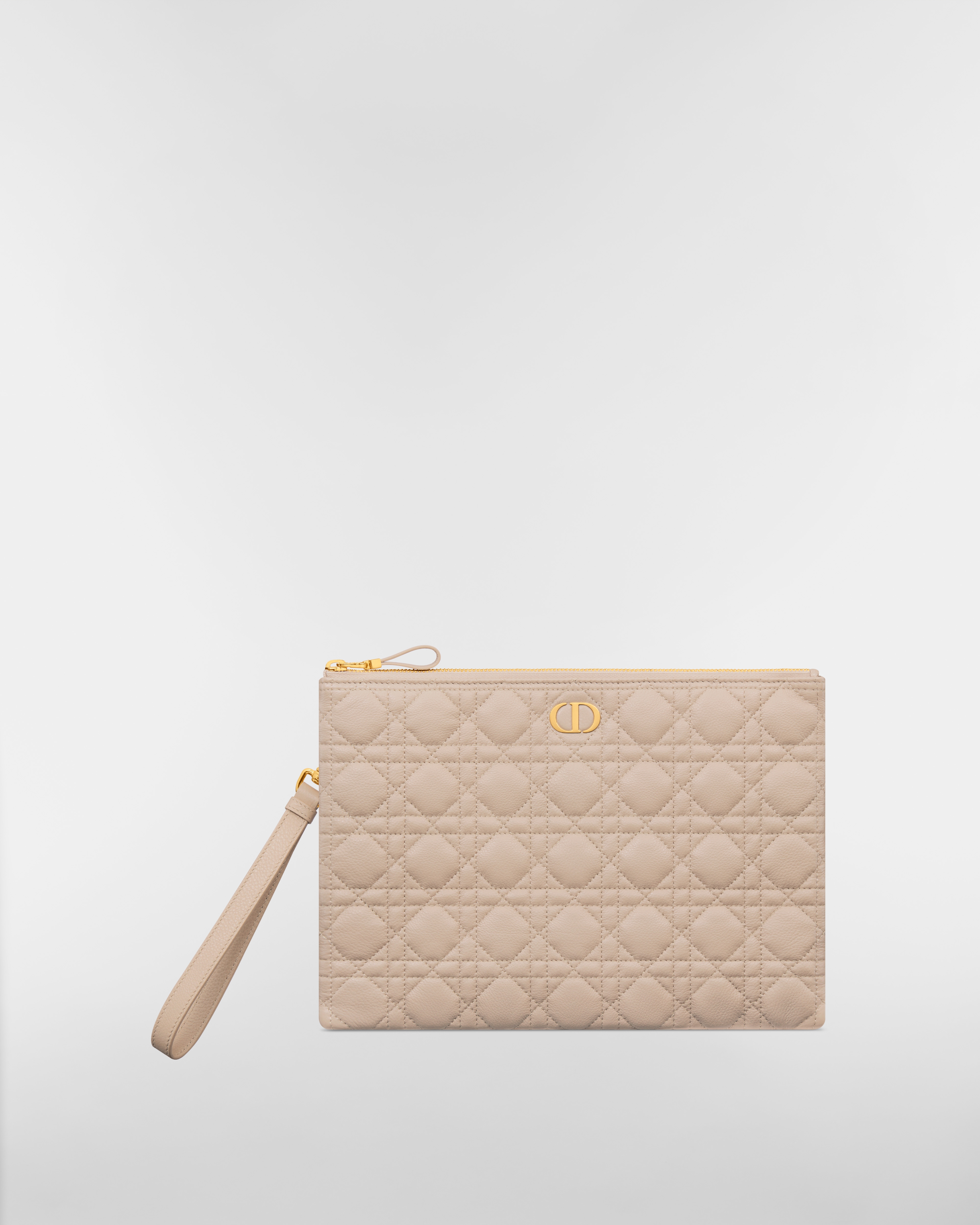 Dior Caro 라지 데일리 파우치 파우더 베이지 서플 까나쥬 송아지 가죽 E01