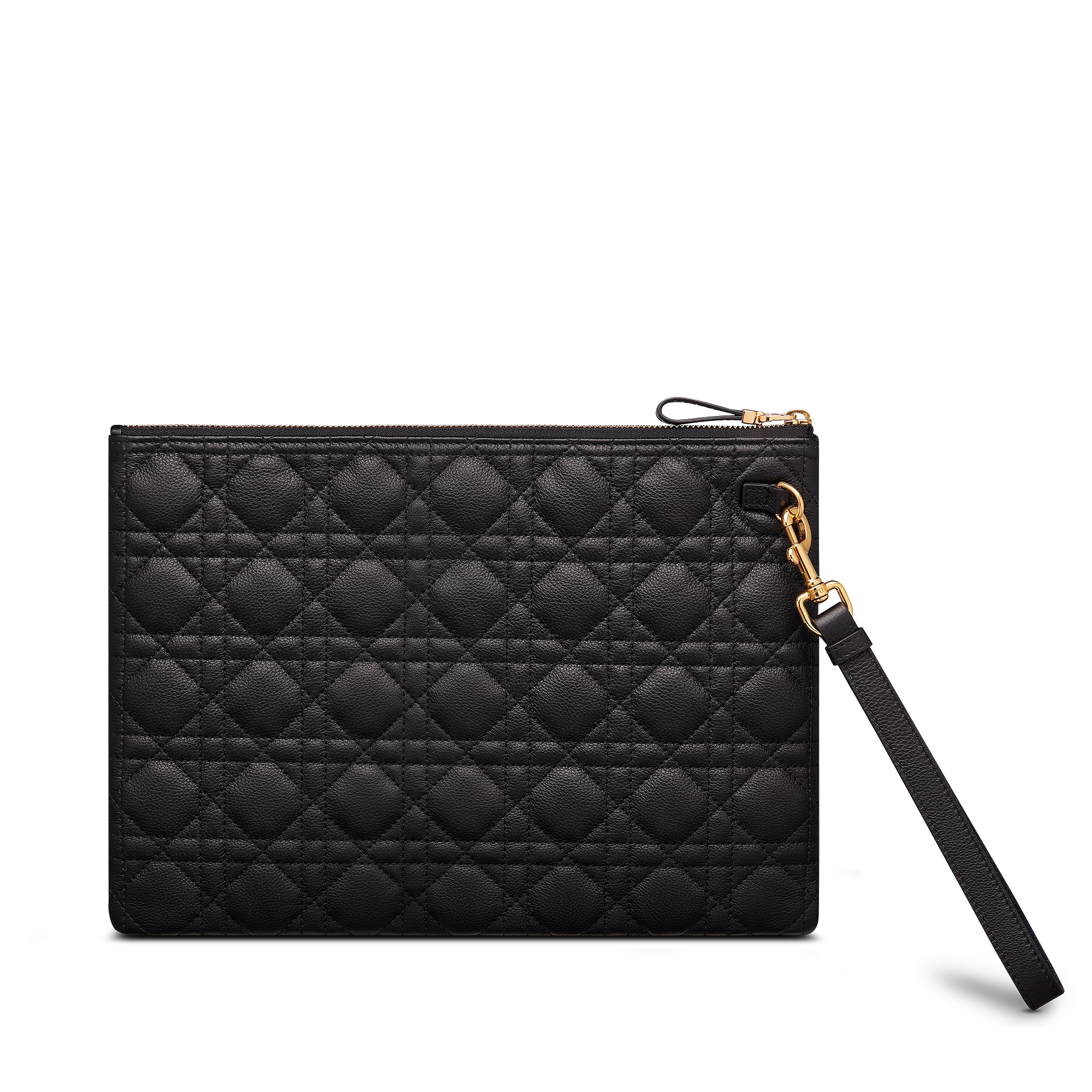 กระเป๋าเพาช์ Large Dior Caro Daily หนังลูกวัวสัมผัสนุ่มลาย Cannage สีดำ E08