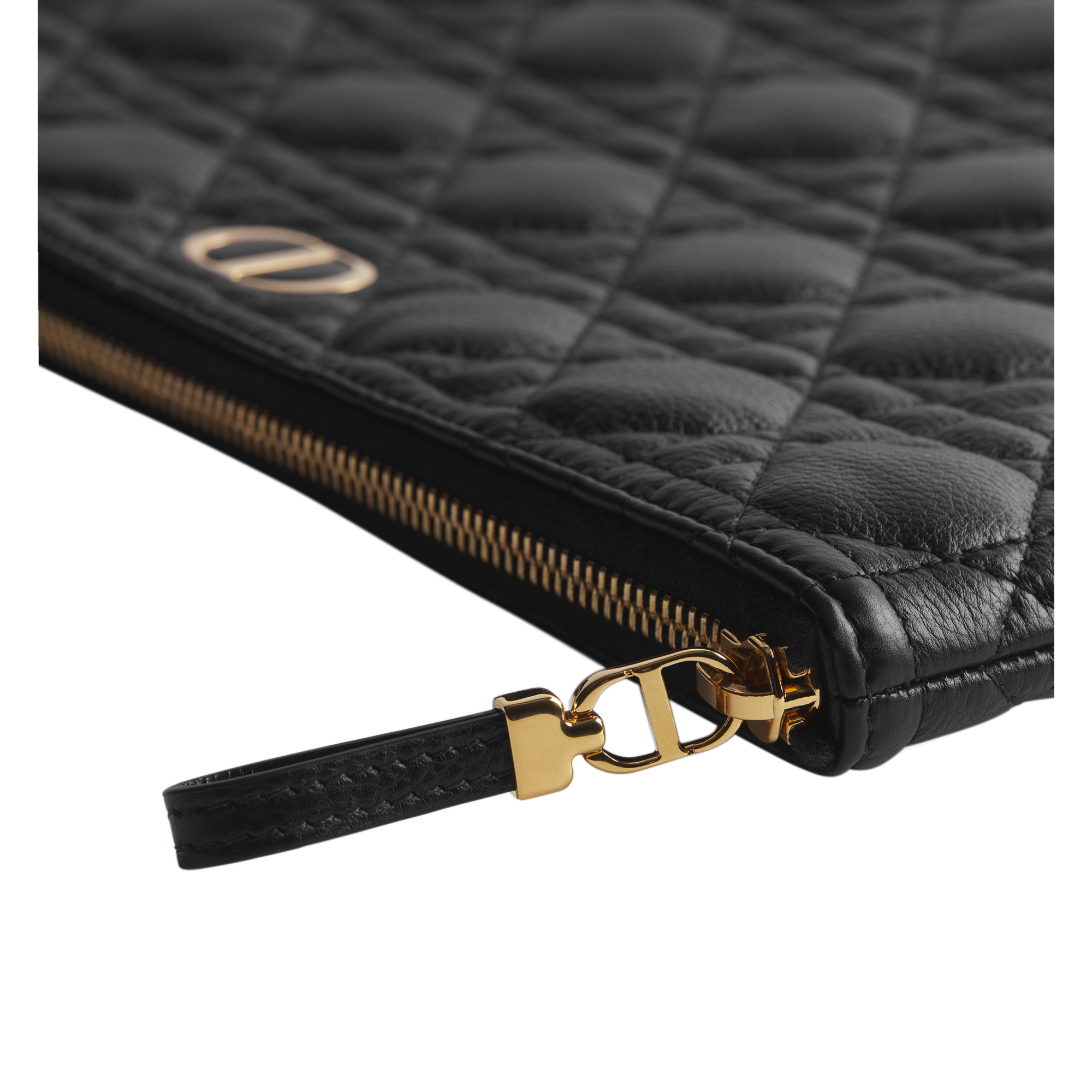 Large Dior Caro Daily Pouch Black Supple Cannage Calfskin E09