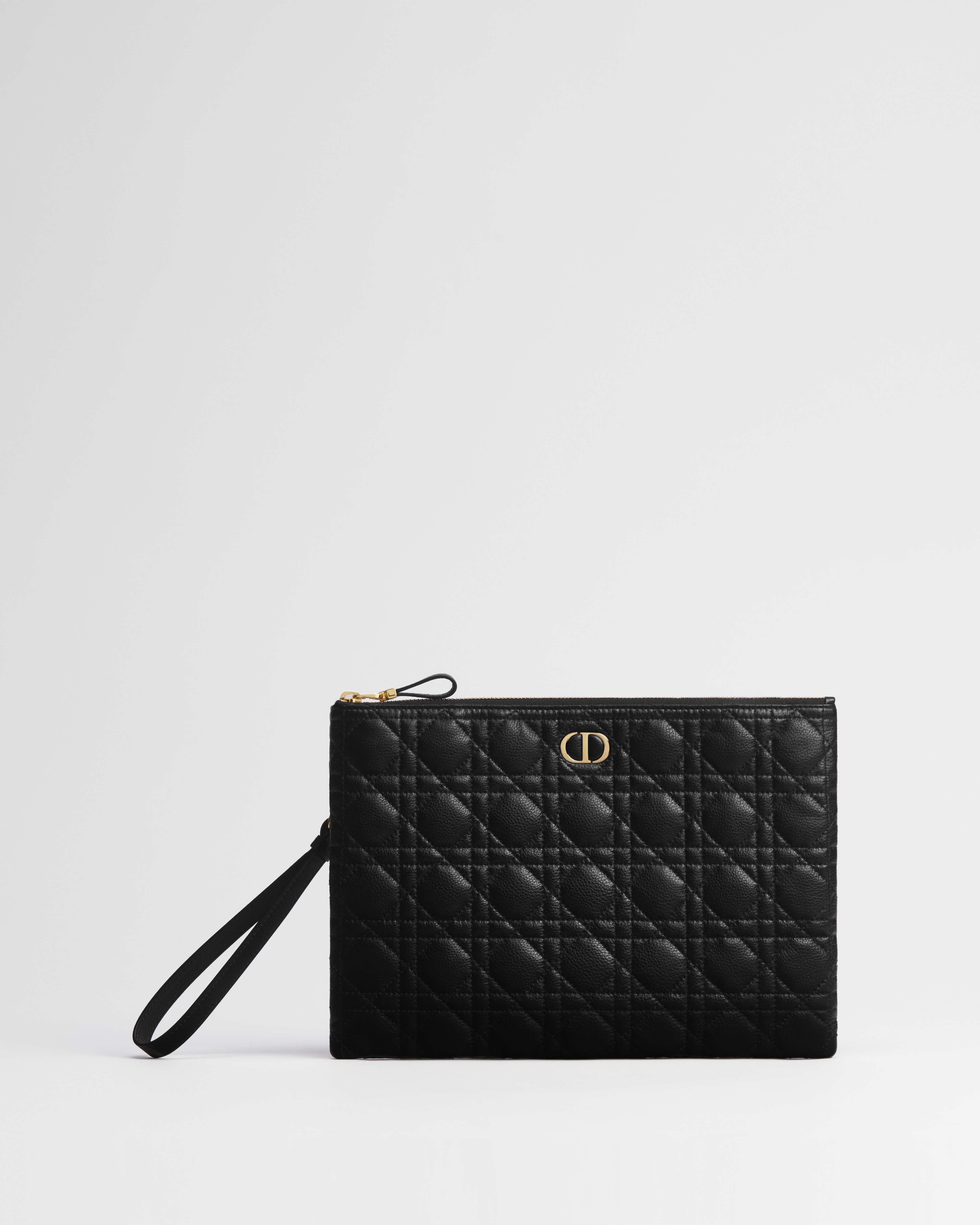 Clutch pochette Dior Caro Daily grande Couro de vitelo Cannage maleável preto E01
