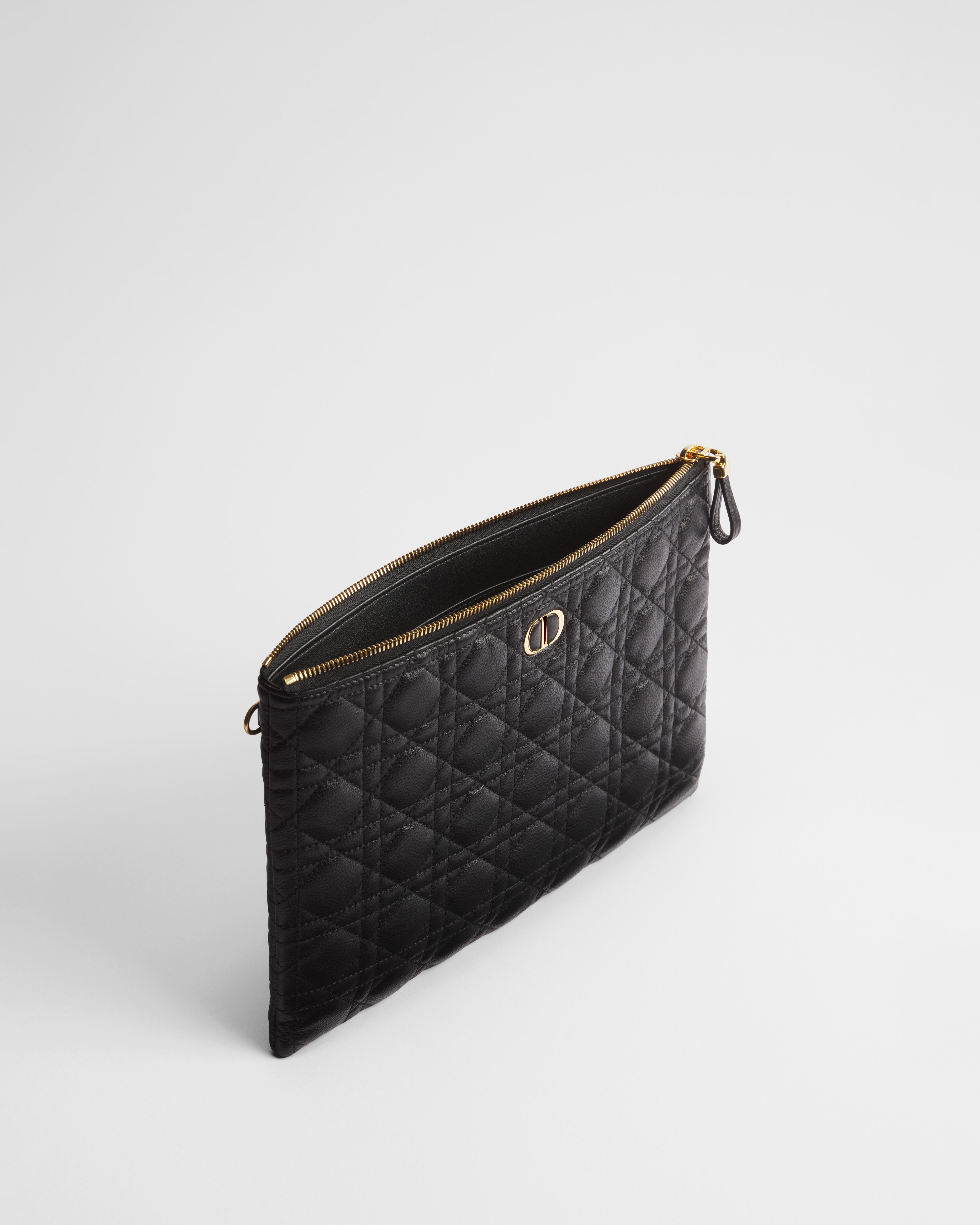 Grote Dior Caro Daily-pouch Soepel zwart kalfsleer met Cannage-motief E11