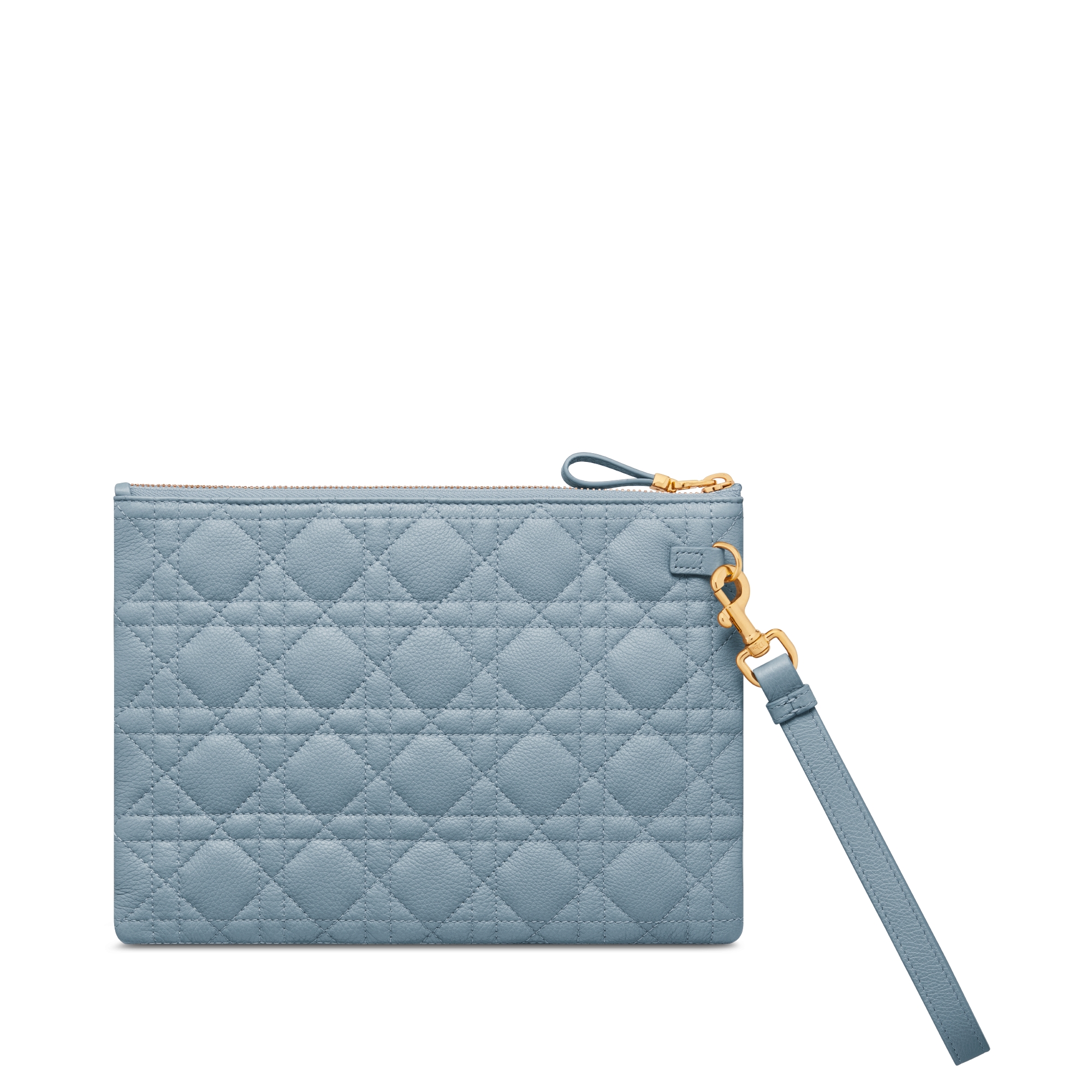 中碼 Dior Caro 日常小袋 雲藍色柔軟 Cannage 藤格紋圖案小牛皮 E08