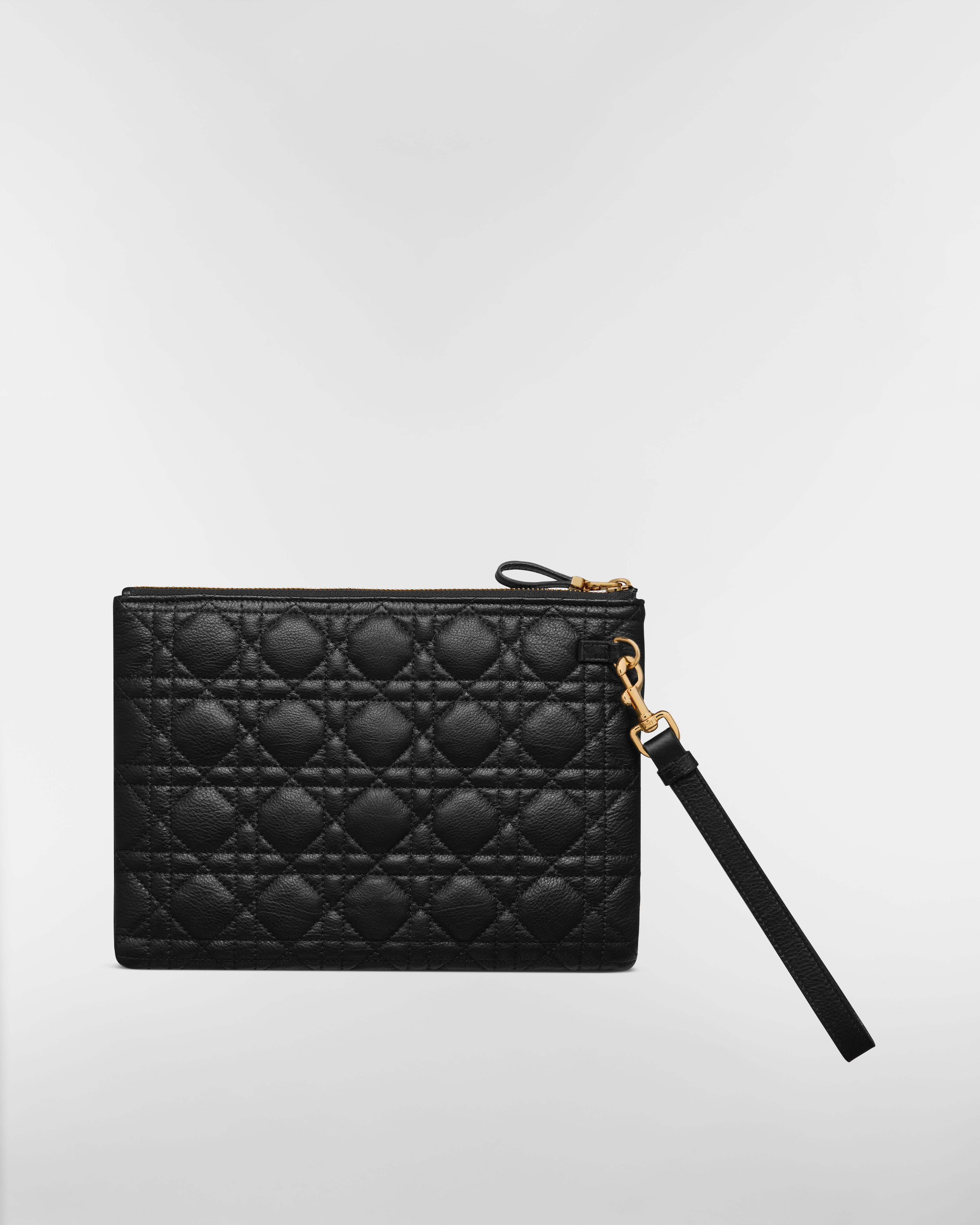 Medium Dior Caro Daily Pouch Black Supple Cannage Calfskin E08