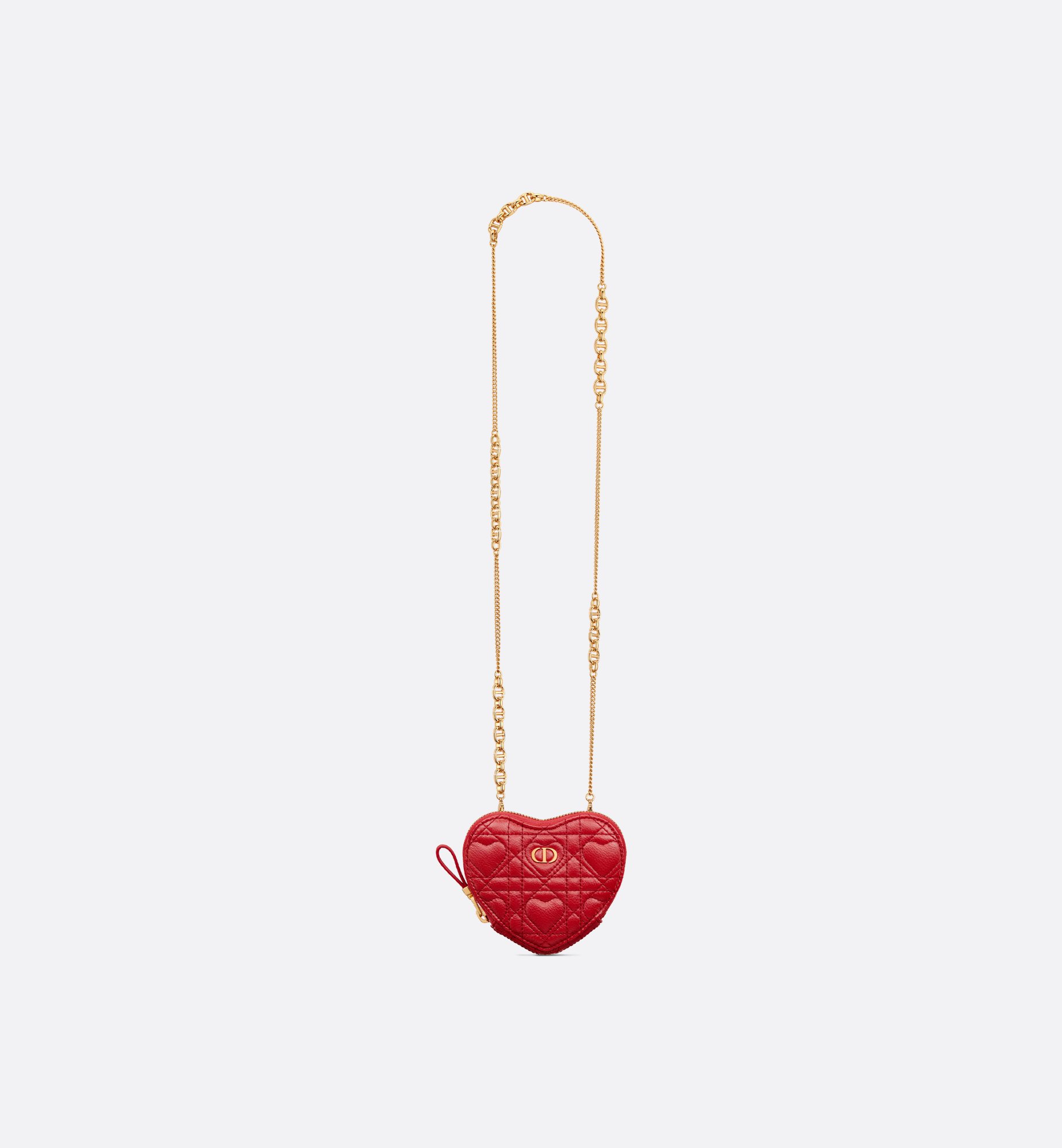 Dioramour Dior Caro Heart Pouch with Chain Red Cannage Dioramour Dior Caro Heart Pouch with Chain Red Cannage