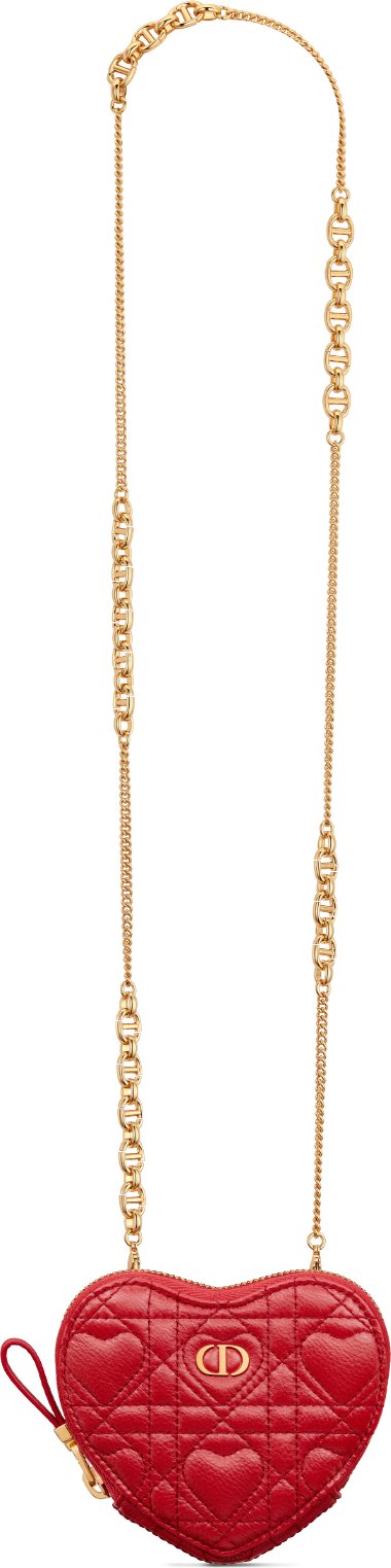Dioramour Dior Caro Heart Pouch with Chain Red Cannage Calfskin with Heart  Motif | DIOR