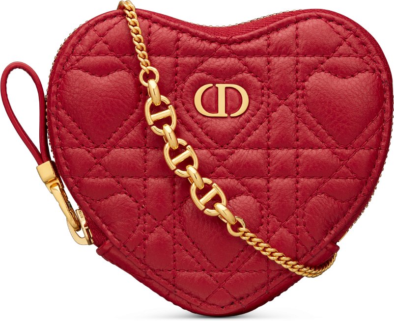 Dioramour Dior Caro Heart Pouch with Chain Black Cannage Calfskin with Heart Motif DIOR