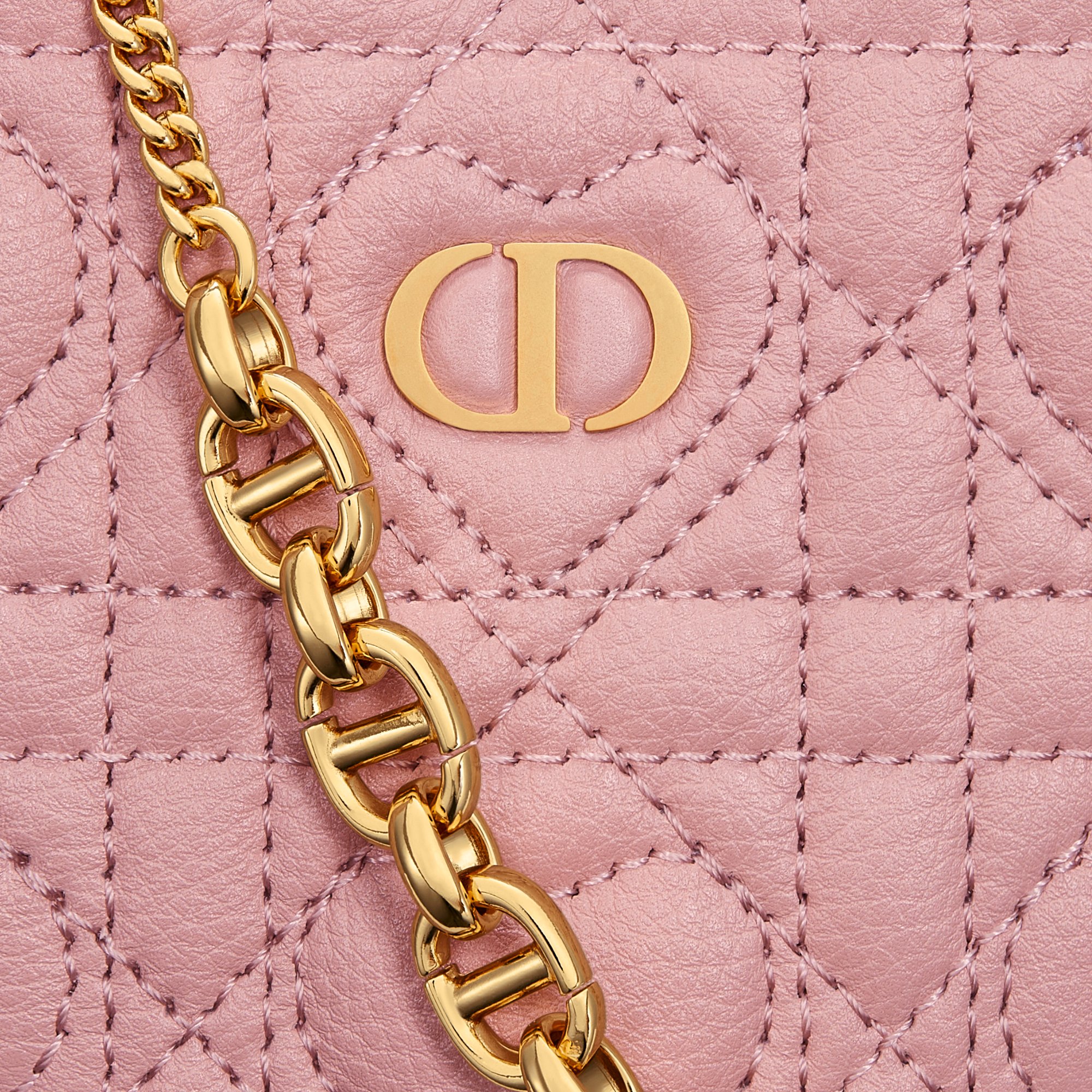 Dior Caro Heart Pouch with Chain Antique Pink Cannage Calfskin with Heart Motif DIOR