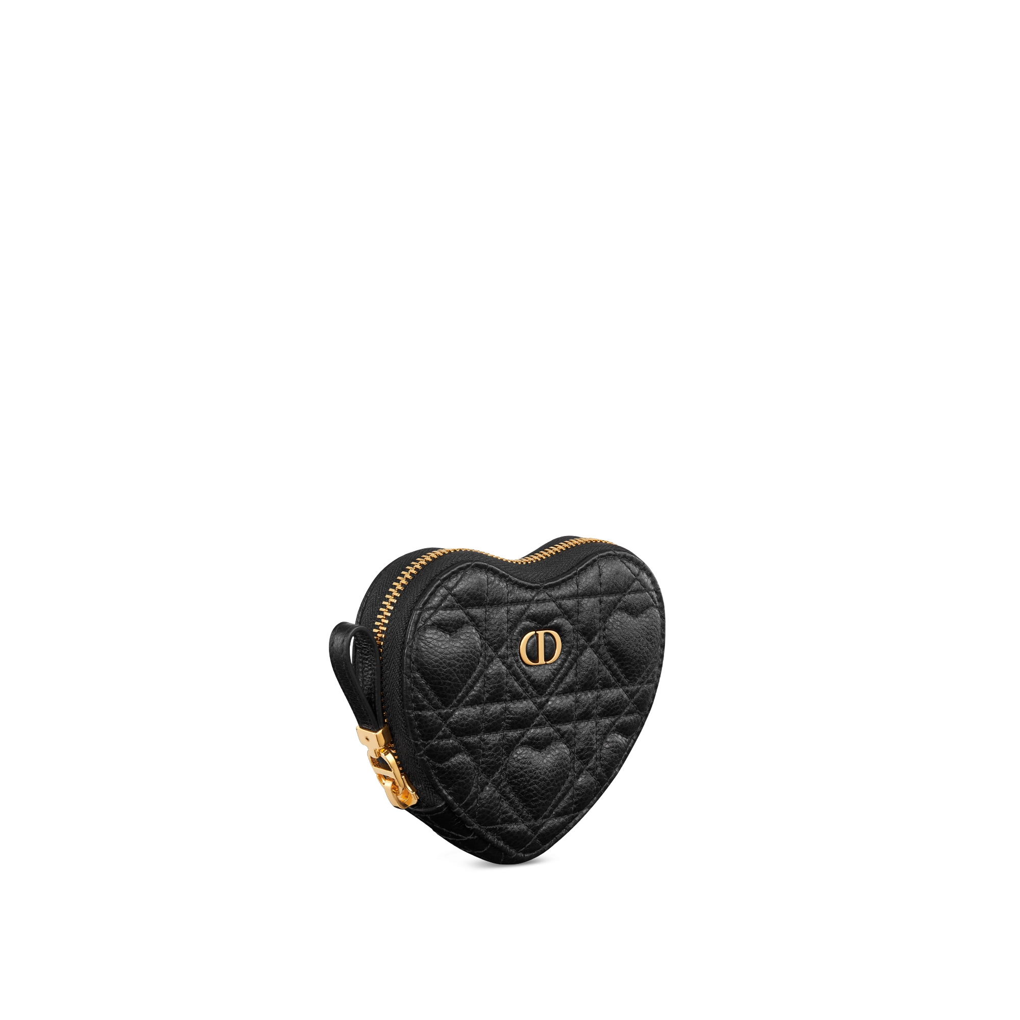 Dioramour Dior Caro Heart Pouch with Chain Black Cannage Calfskin with Heart Motif E03