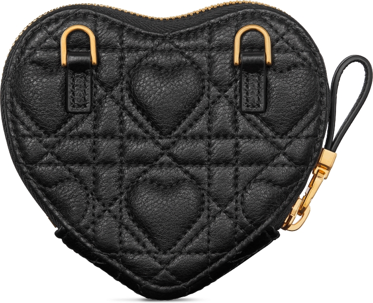 Dioramour Dior Caro Heart Pouch with Chain Black Cannage Calfskin 