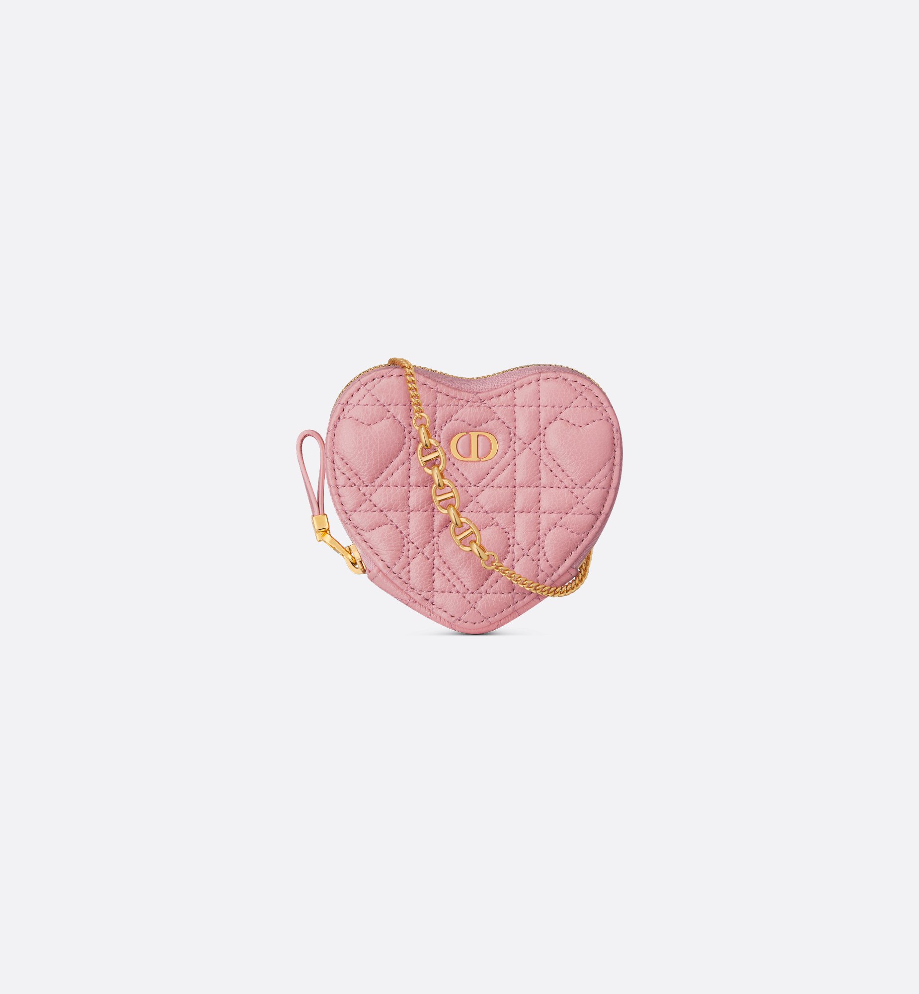 Dior Caro Heart Pouch with Chain Antique Pink Cannage Dior Caro Heart Pouch with Chain Antique Pink Cannage