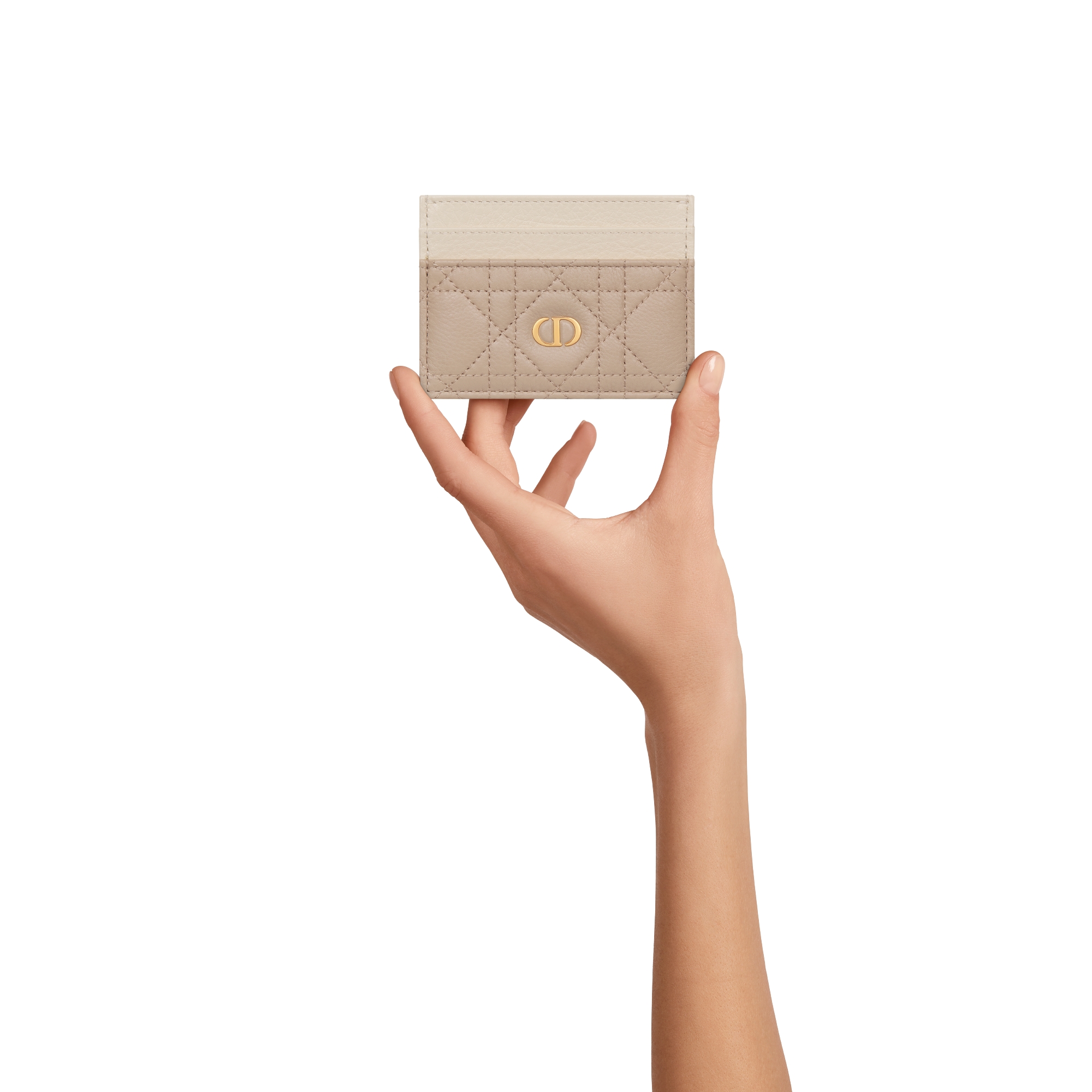 Dior Caro Freesia Card Holder Two-Tone Pink Beige and Light Ivory Cannage Calfskin E11